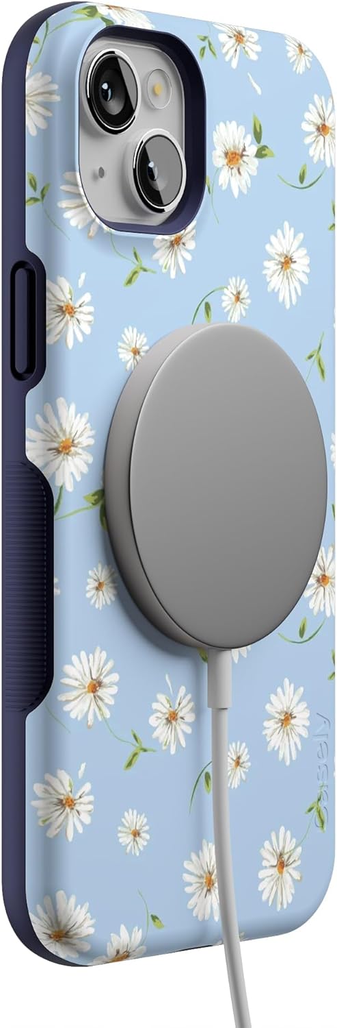 Casely iPhone 14 Plus Case | Daisy Daydream | Baby Blue Floral | Bold Protective Design | Compatible with MagSafe