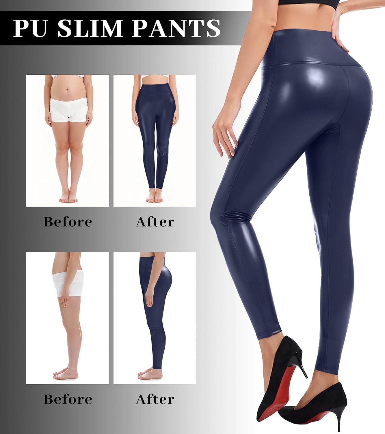 Faux Leather Leggings for Women Tummy Control High Waist