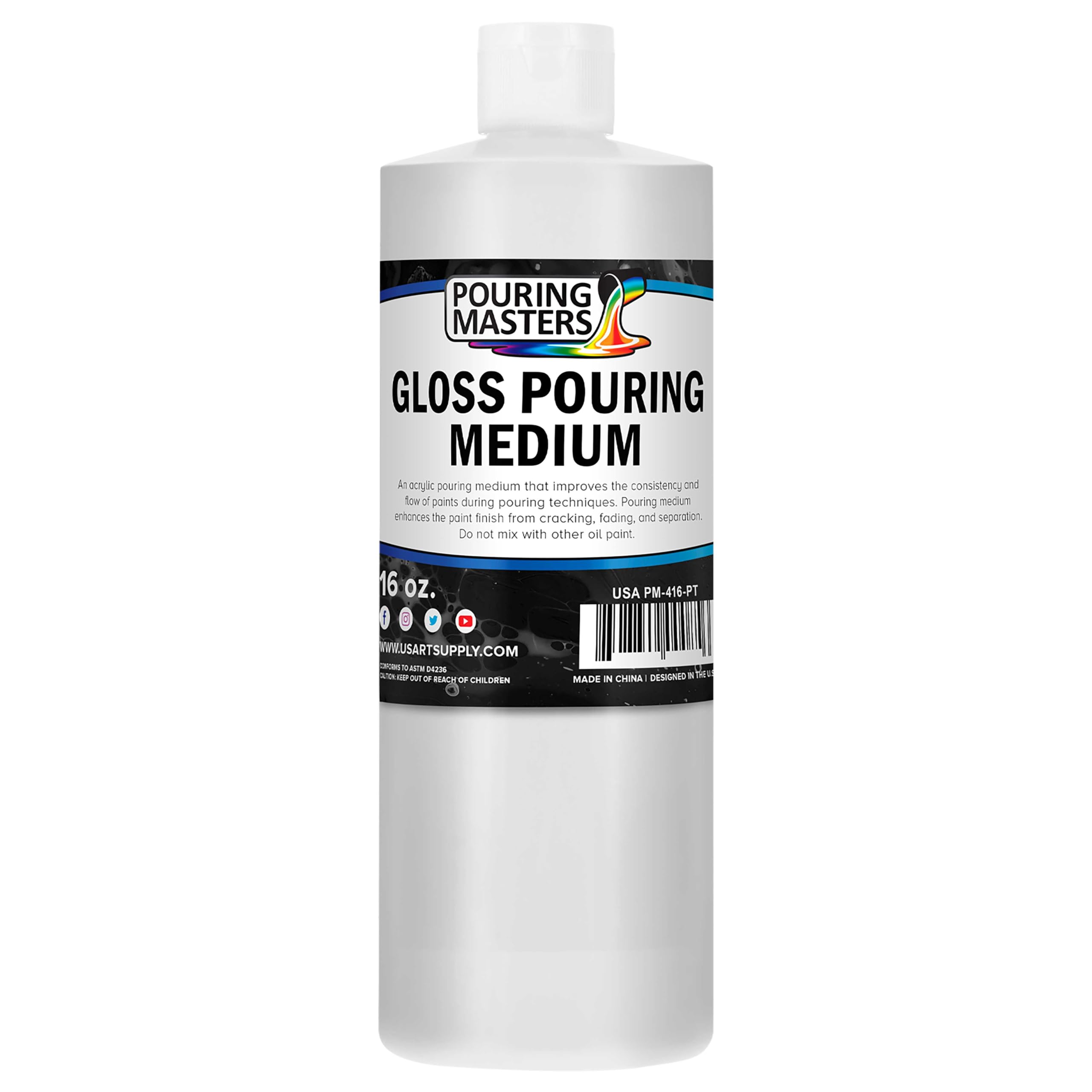 U.S. Art Supply Professional Gloss Pouring Medium 16oz (Pint) - Improves Paint Flow & Cell Effects Creator, Viscosity Adjuster for Art Acrylic Painting