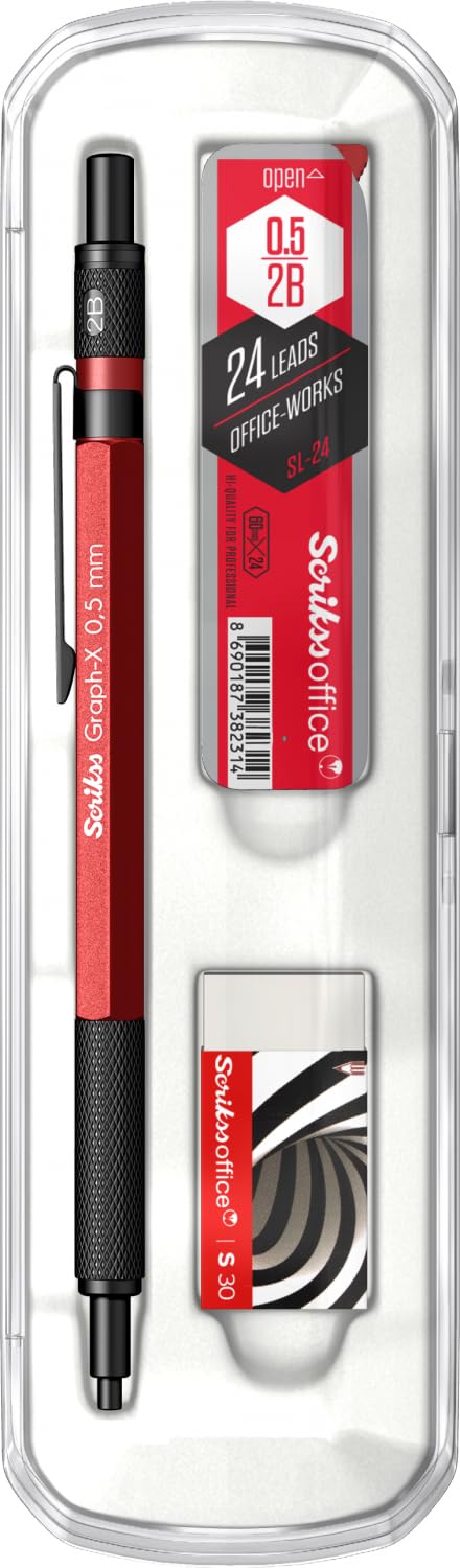Scrikss Office Graphx 3'lü Set Versatil Kalem 0.5 Mm Kırmızı, Silgi, Min.