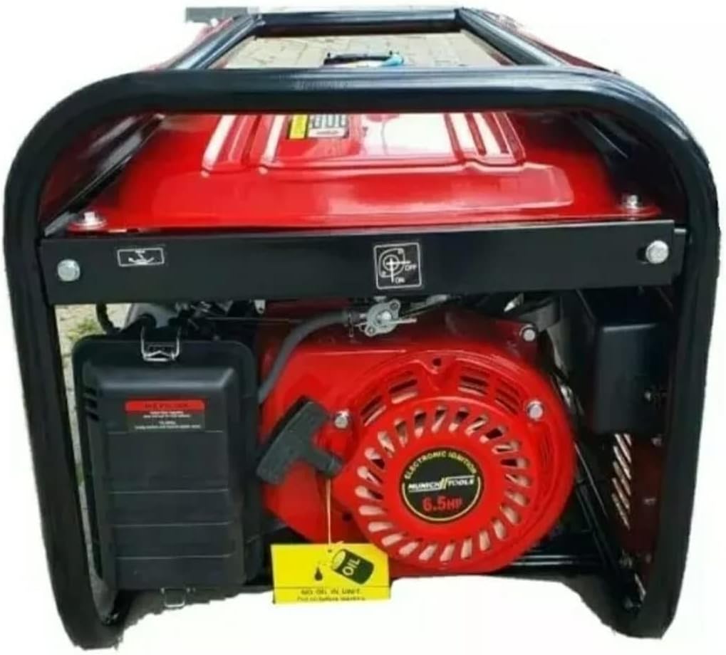 Strona view of the MT8500W petrol generator showing the engine, air filter, and oil fill cap.