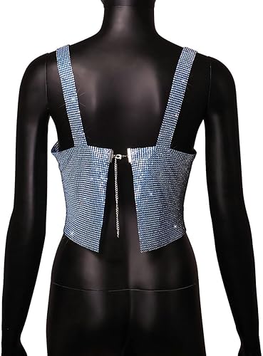 Miniatura 4 de Camiseta sin mangas sexy con diamantes de imitación brillantes para mujer, camiseta sin mangas, joyería corporal para club, festival, baile