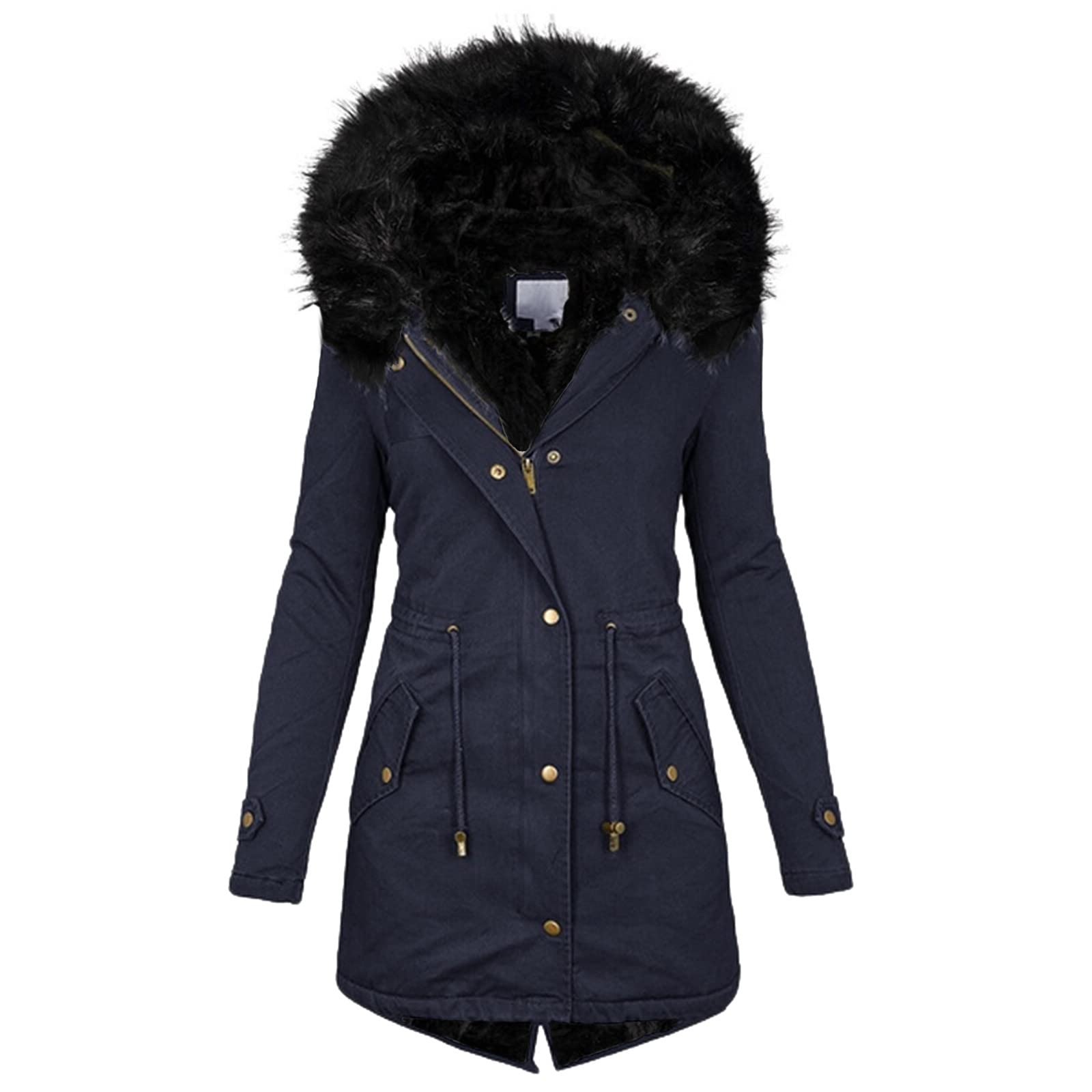 Black coat with big fur hood womens Clearance