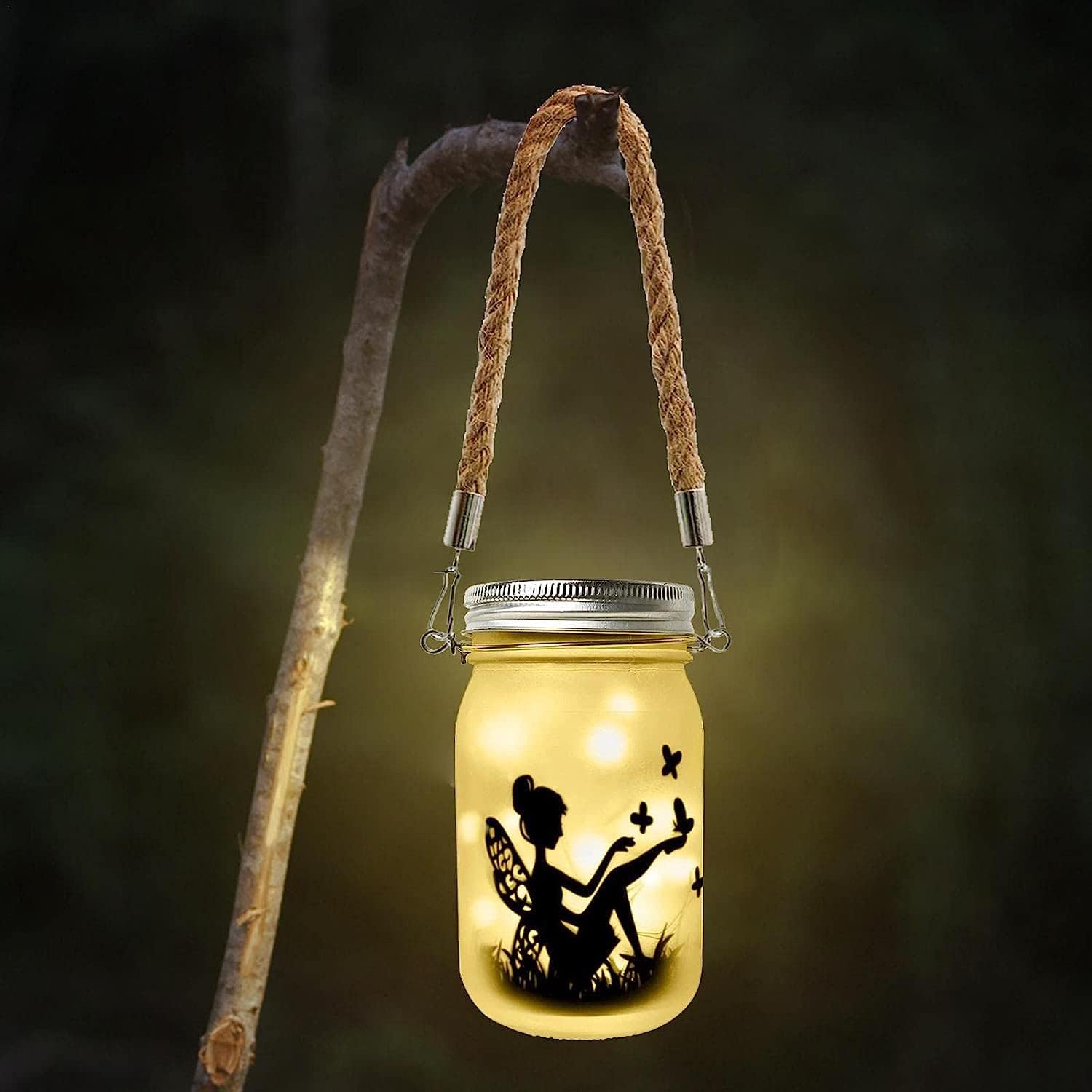 Butterfly Fairy in Mason Jar, Pack of 2 Solar Lanterns for Outdoor Decorative Solar Lamp, IP65 Waterproof Garden Light for Wedding, Party, Garden Decoration ​Outdoor (Multi Colours)