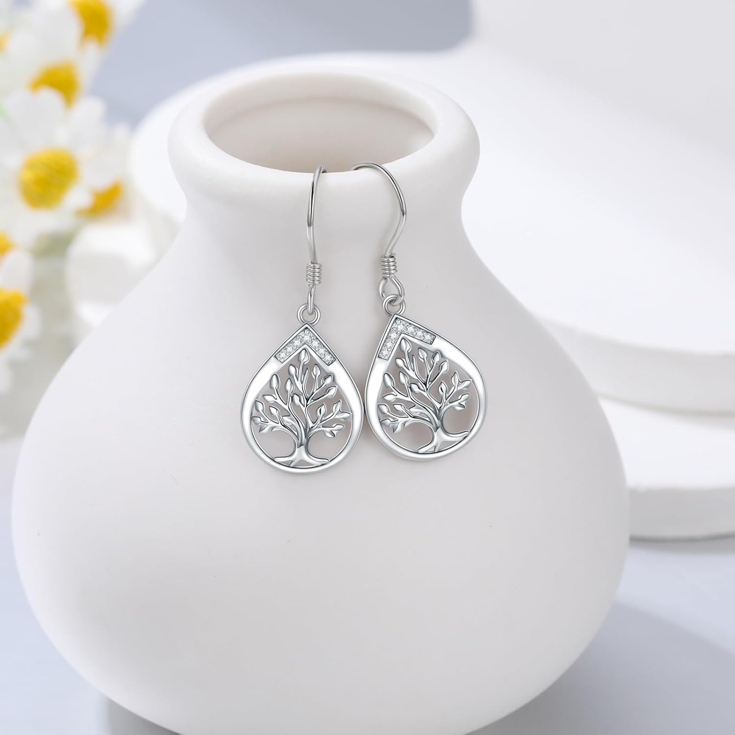Diamond Tree of Life Earrings for Women 925 Sterling Silver Tree of Life Drop Dangle Earrings with Lab Grown Diamond Jewelry Gifts - Image 2