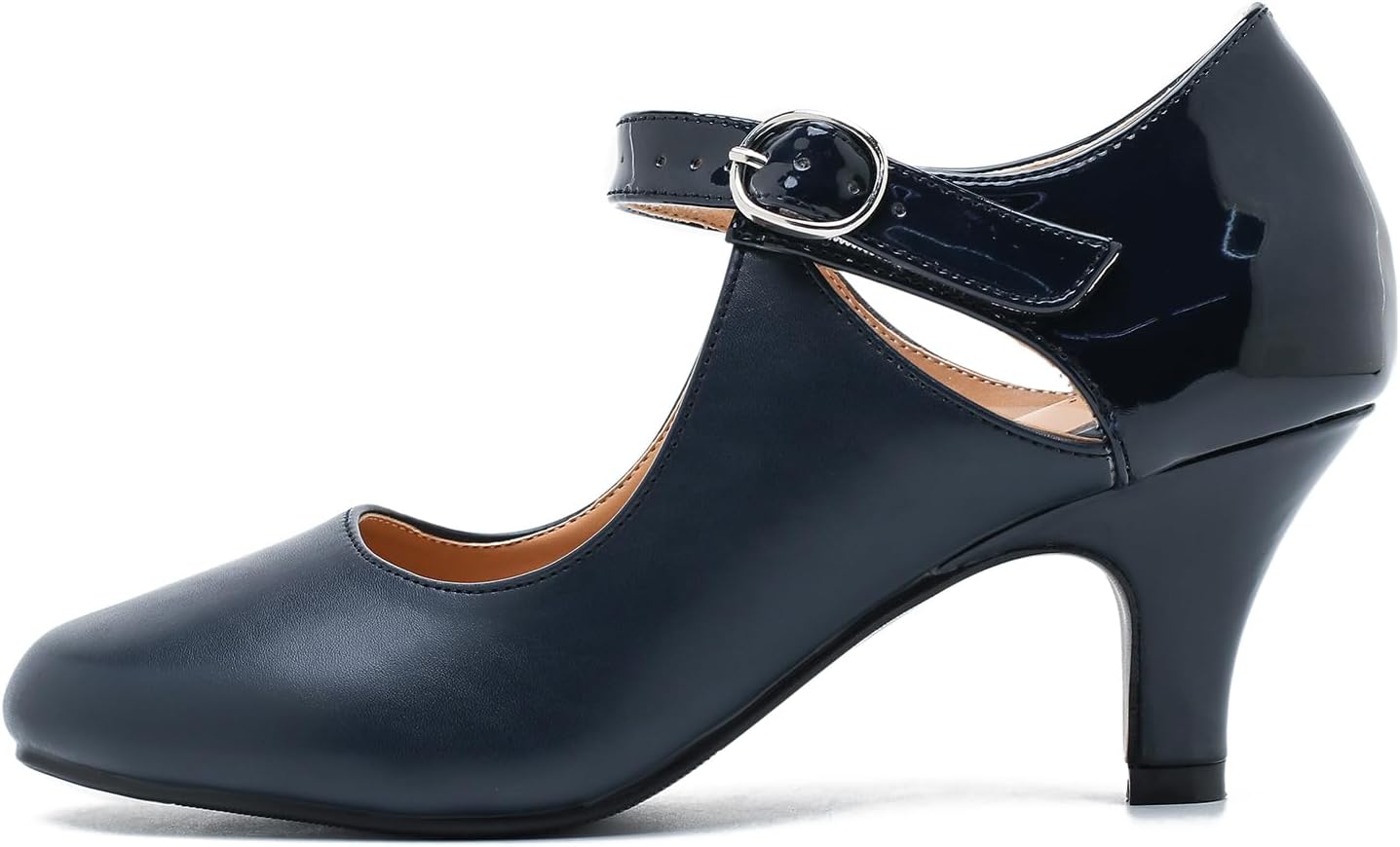 Women's Low Kitten Heels Mary Janes Pumps Cutout Round Toe Retro Vintage Hollow Out Ankle Strap Dress Shoes