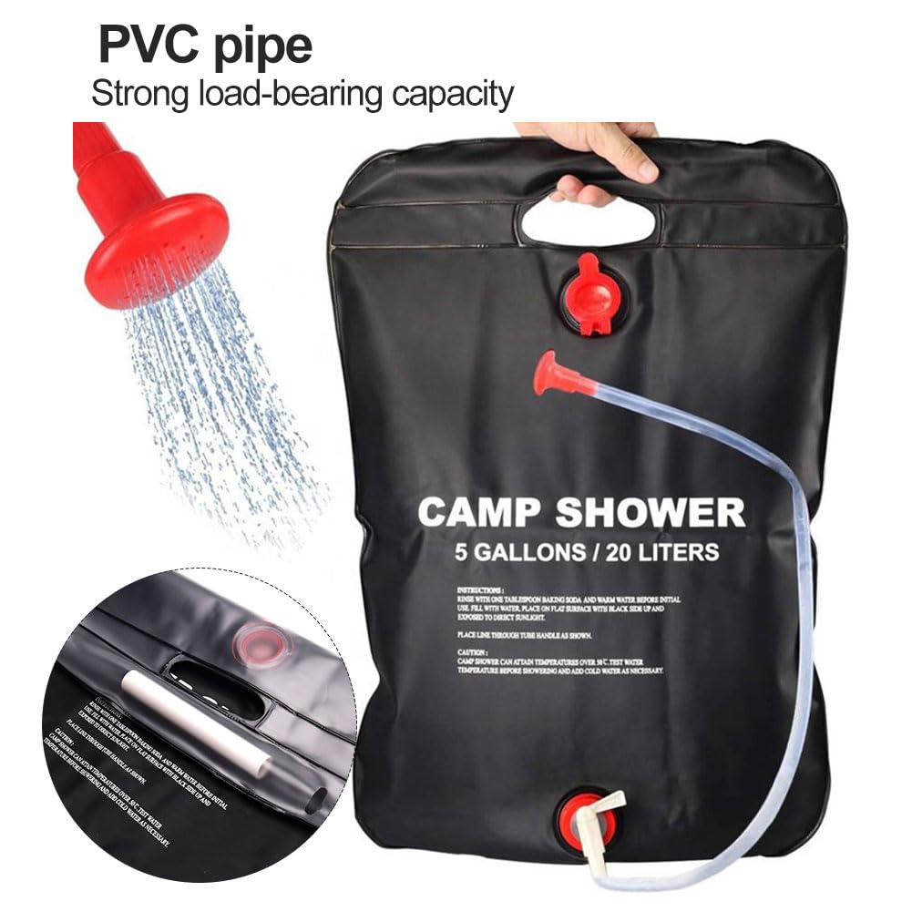Doccia Portatile, Borsa per Doccia Solare, Doccia da Campeggio, Doccia Solare Bag, con Tubo Rimovibile e Soffione, Borsa da Bagno, Accessori Utili per Escursioni in Campeggio All'Aperto, 20L, Nero