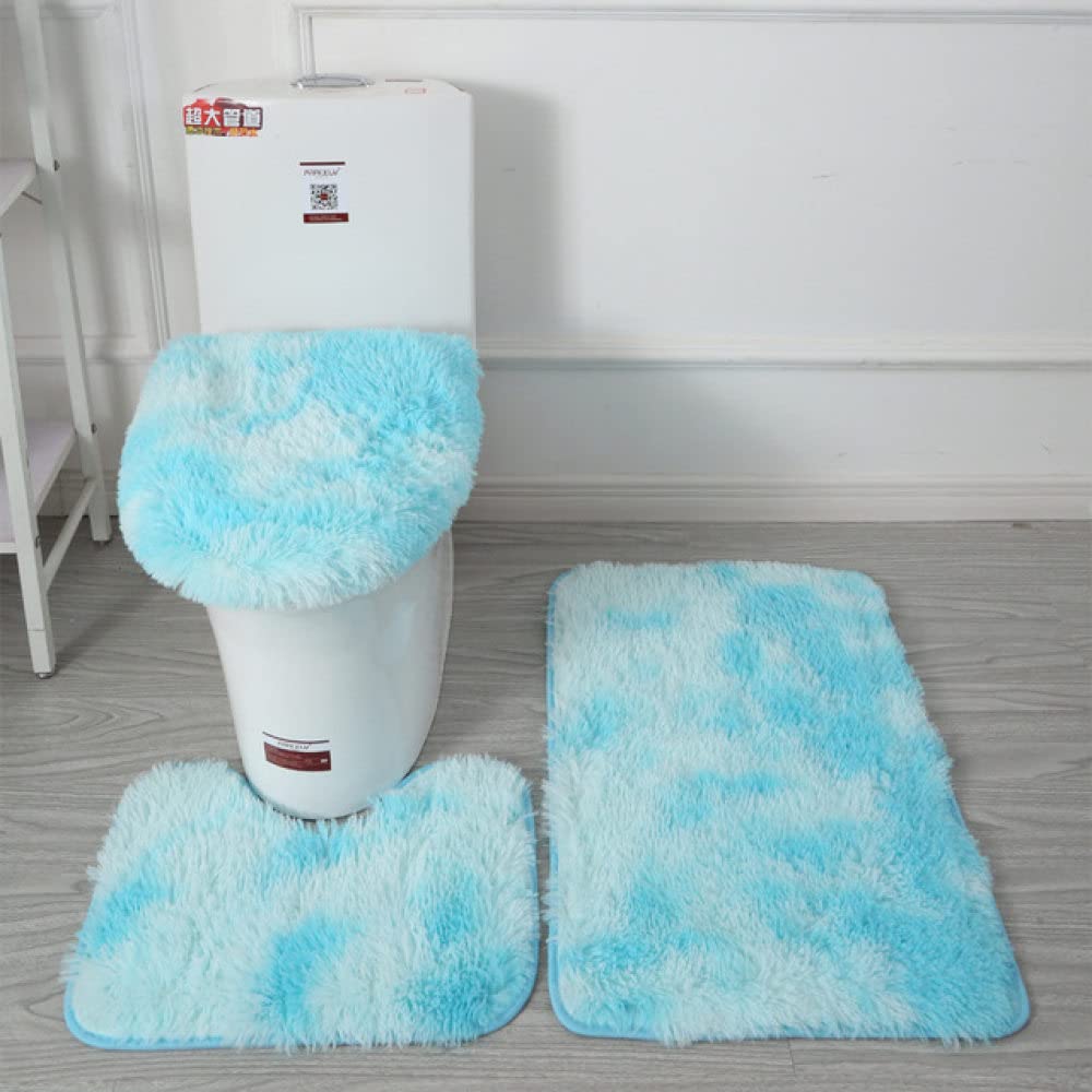 Lot de 3 tapis de bain doux effet tie-dye bleu clair, tapis de sol et de toilette pour la maison, accessoires de salle de bain, tapis antidérapant, 50 x 80 cm, élégant et confortable