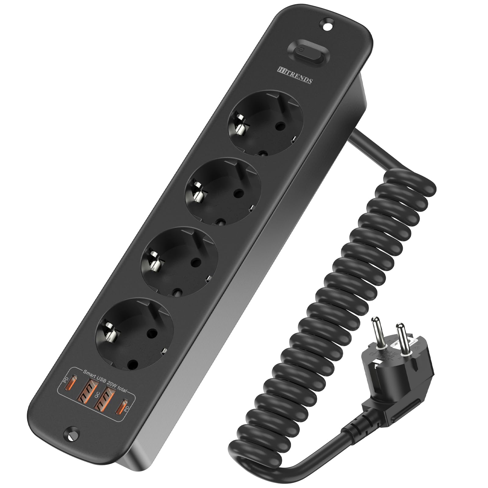Einbausteckdose mit 4 USB,Tischsteckdose mit Schalter, Steckdosenleiste mit 2M Federdraht Kabel,