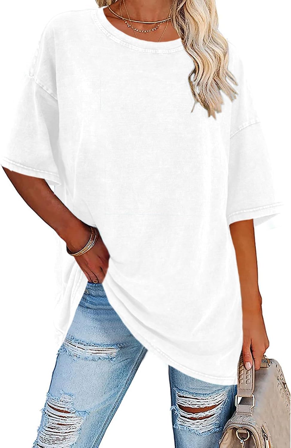 Imily Bela Womens Oversized T Shirts Vintage Cotton Tees Crewneck Short Sleeve Washed Summer Tunic Tops