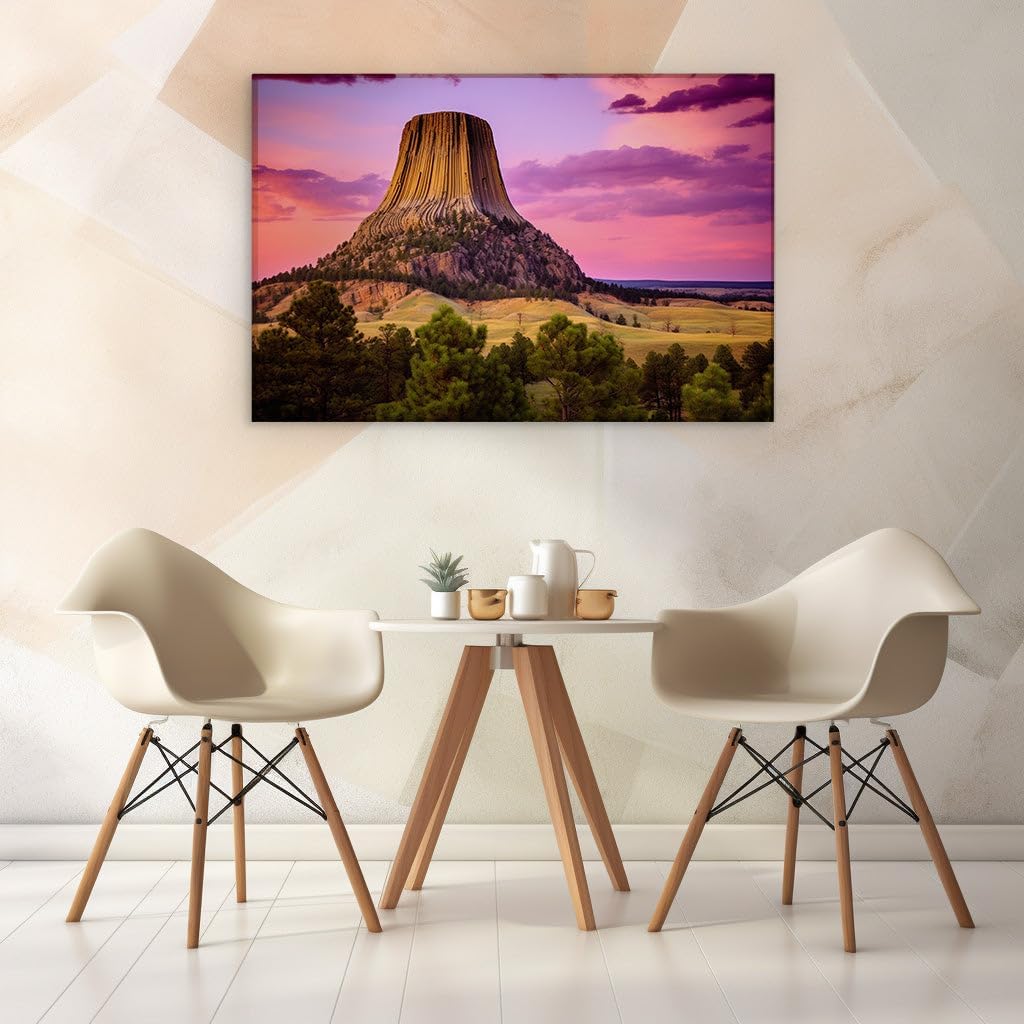 Canvas for Living room. Sunset Majesty: The Mountain's Evening Glow Embraces the Enchanted Sky, 27 x 18 inch Canvas Wall Art - Contemporary Masterpieces - Modern Home Decor