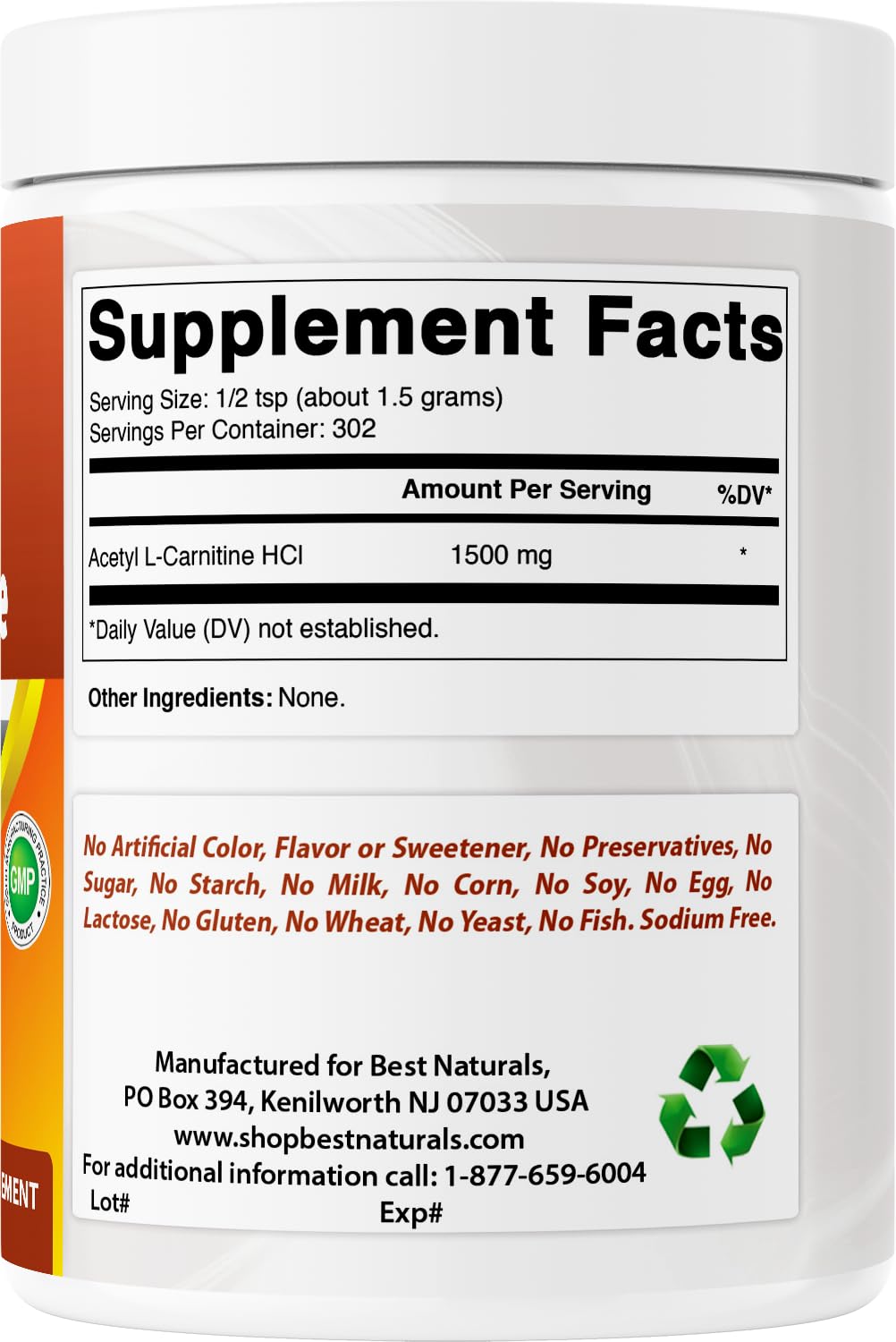 Best Naturals Acetyl L-Carnitine Premium Powder -1 LB -Gluten Free. — Amazon image 6