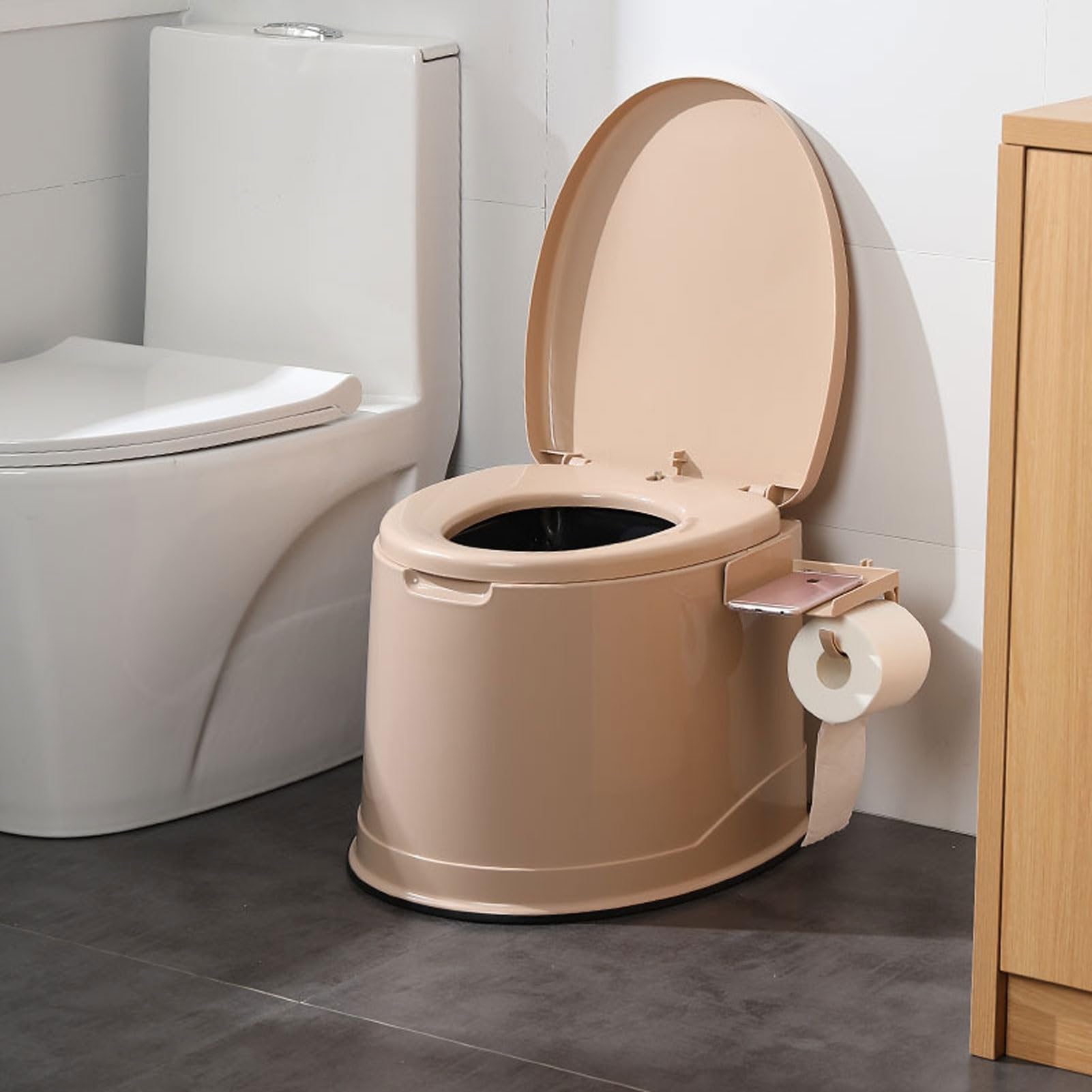 orinal, Inodoro portátil con asiento, tapa, asas y portarrollos, escupidera compacta, orinal de cámara Unisex for acampar en interiores exteriores