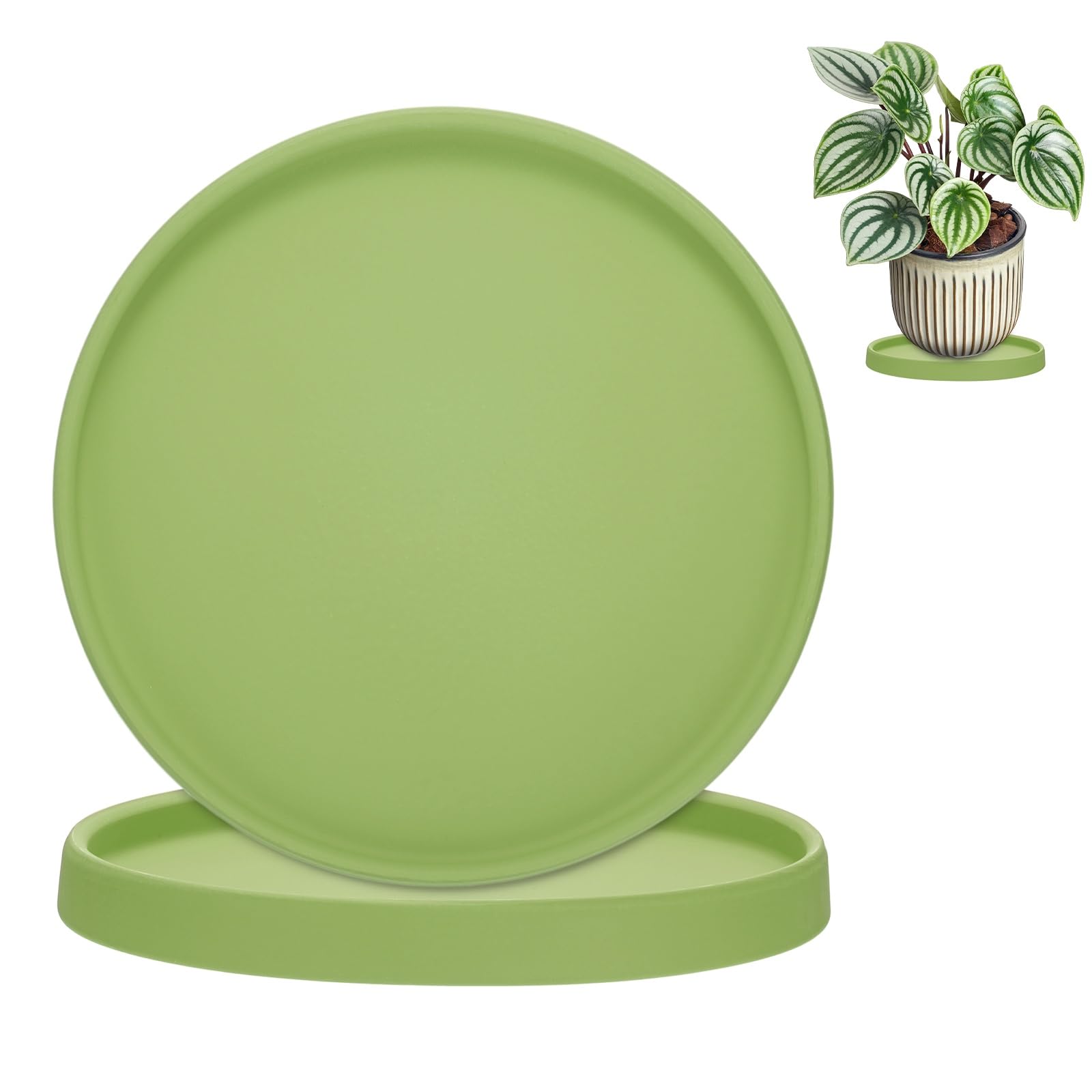 M METERXITY 2-Pack Plant Saucers 7.3 inch ID 7.9 inch OD, Gray Green