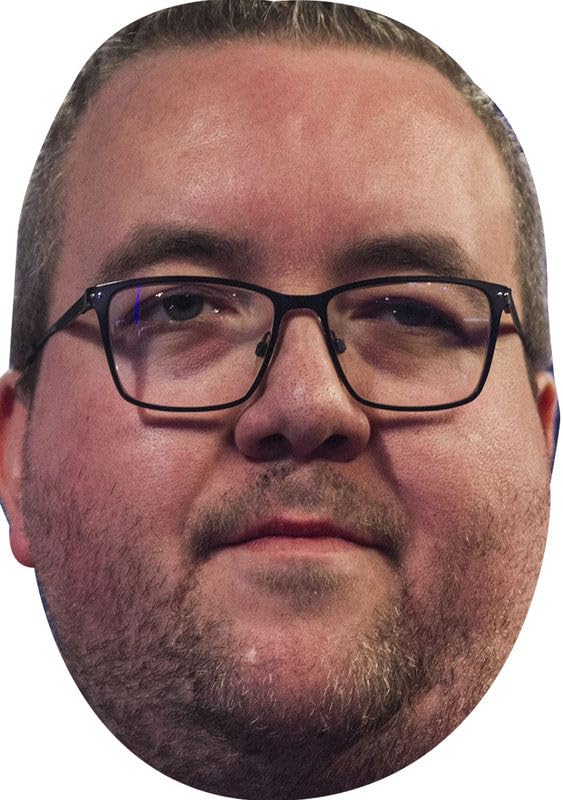 FoxyPrinting Stephen Bunting Celebrity Cardboard Party Face Mask – Professional Darts Player, Fancy Dress Costume Accessory for Hen Do, Stag Do, Birthdays & Sports Party Events, Ready to Wear