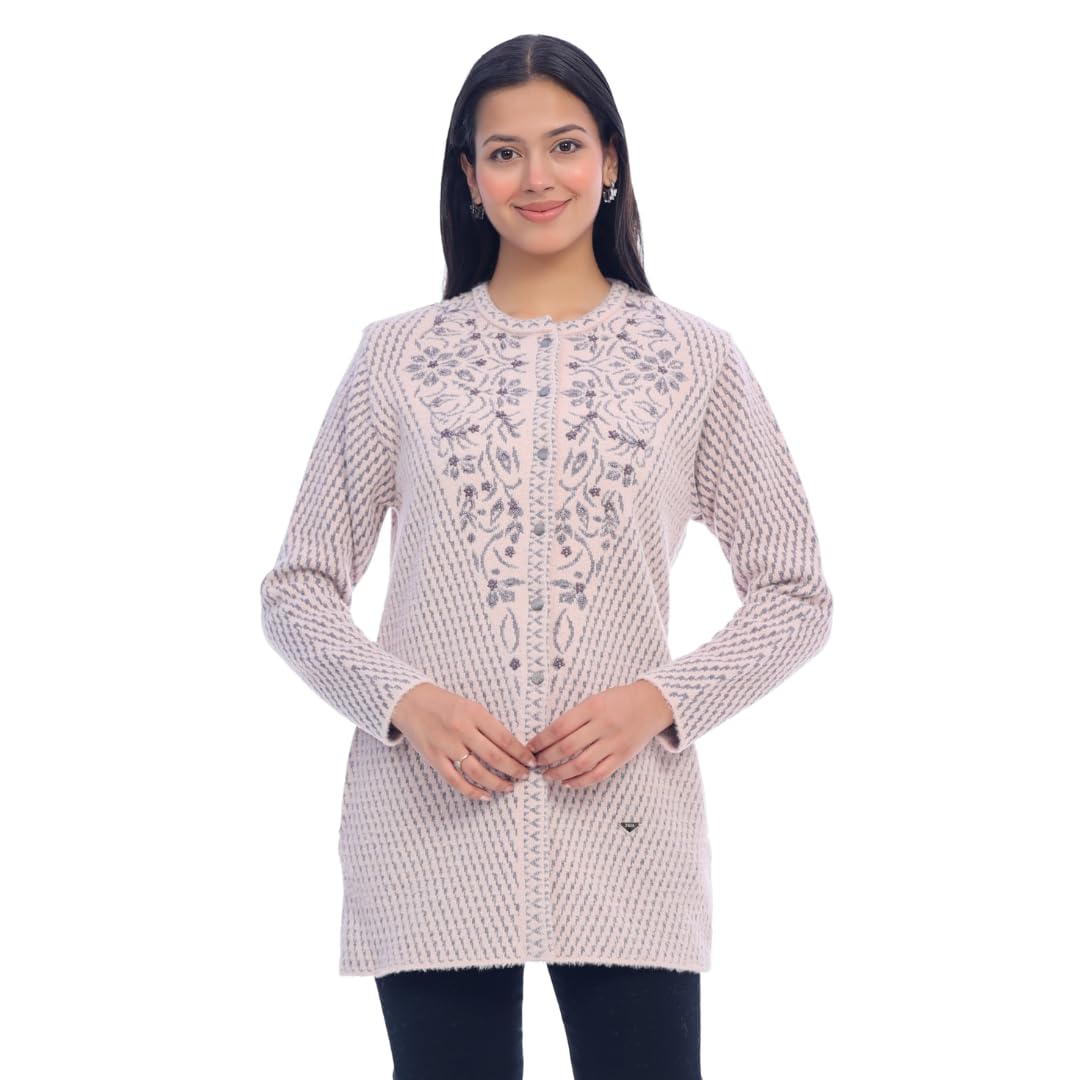 Stylish Woolen Floral Embroidered Longline Cardigan for Women-image-5