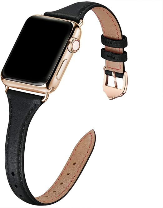Amazon.com: WFEAGL Leather Bands Compatible with Apple Watch 38mm 40mm  41mm, Top Grain Leather Band Slim \u0026 Thin Replacement Wristband for iWatch  SE \u0026 Series 7/6/5/4/3/2/1(Black/Gold, 38mm 40mm 41mm) : Cell Phones