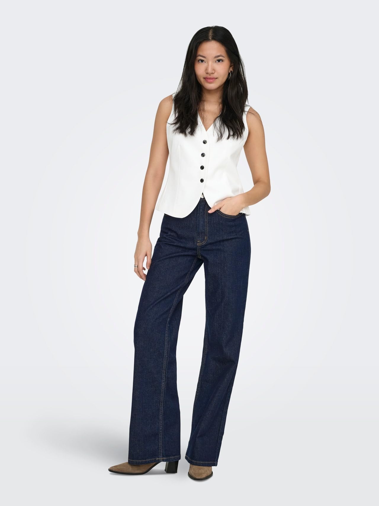 ONLY Jean à Jambe Large ONLJUICY Taille Haute Wide Leg Fit Jeans Dark Blue Denim 32 34 Dark Blue Denim (US) 32 / L34