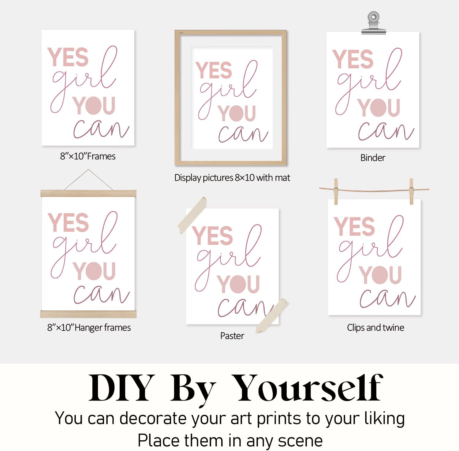 Condition photo showing New/Like New for locomiss motivational girly wall art posters, positive affirmations wall decor, preppy pink girls inspirational quote posters for girls room bedroom dorm apartment decor, set of 4(8x10 unframed)