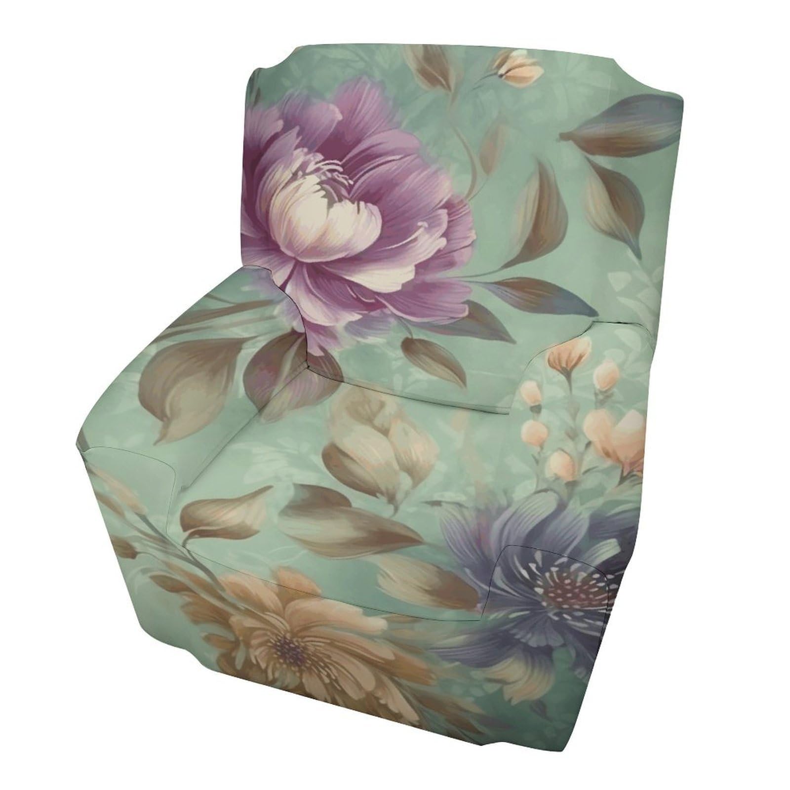 Fodpand Style Flowers On Green Background Sofa Cover Soft 1 Seater Sofa Slipcover For Pets Washable,Couch Cover With Elastic Straps Furniture Protector