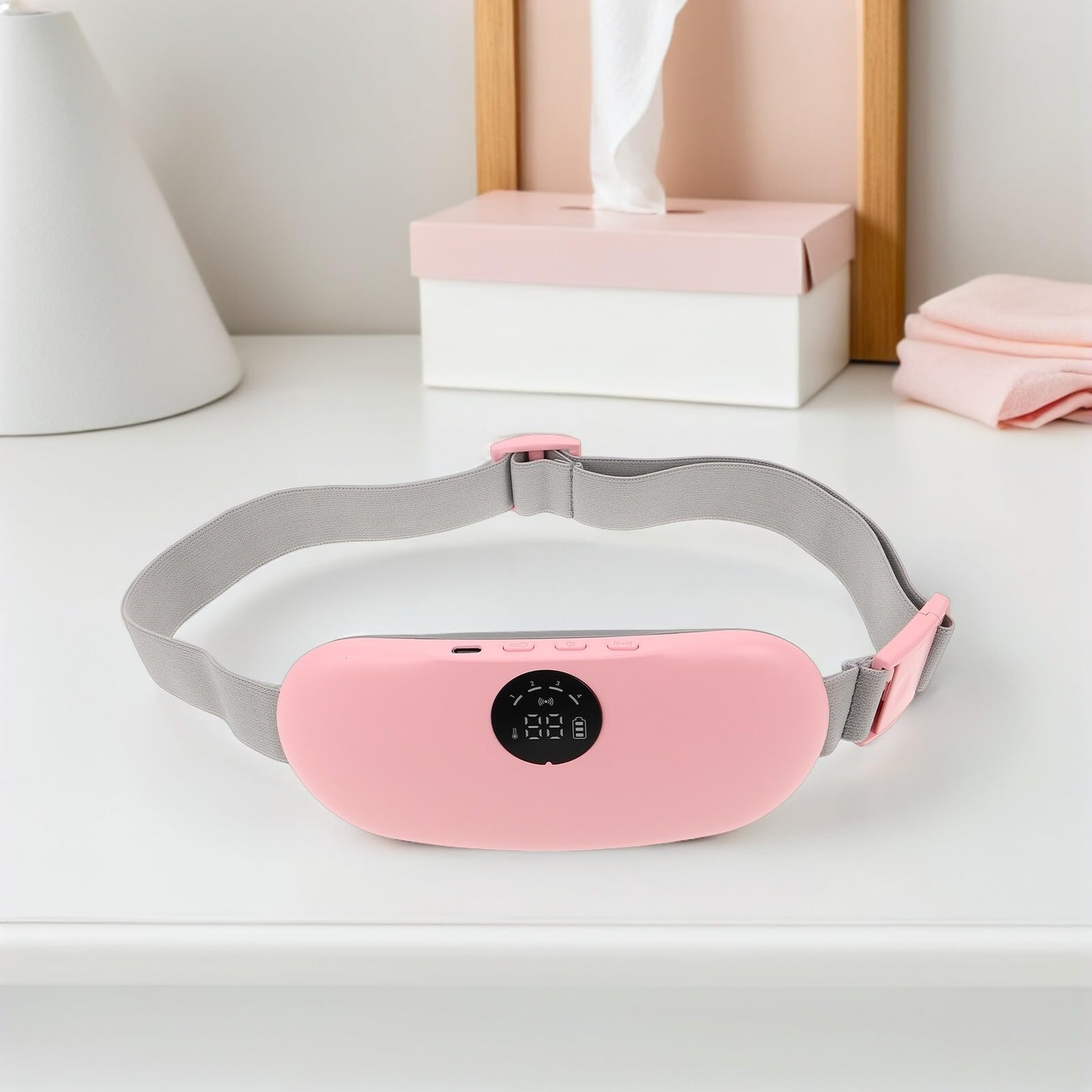 Cinturón Térmico Eléctrico para Menstruación con Masaje Ajustable Almohadilla Térmica para Vientre y Cintura Calentador Portátil Recargable para Alivio de Calambres Menstruales