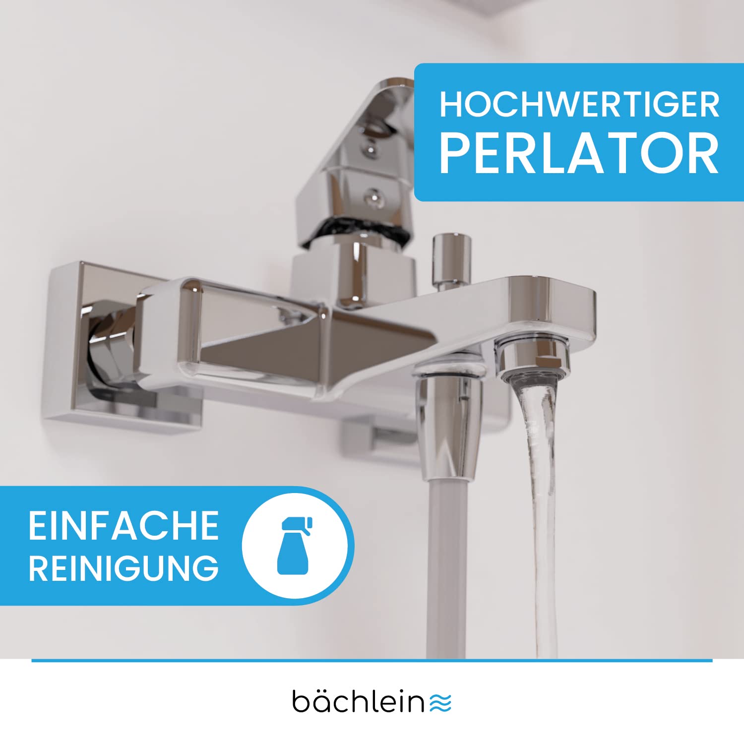Bächlein Universal Badewannenarmatur Junias in Kantigem Design – Wannenbatterie Komplettset inkl. allem Zubehör – Einhand-Wasserhahn für die Badewanne Chrom – eckig