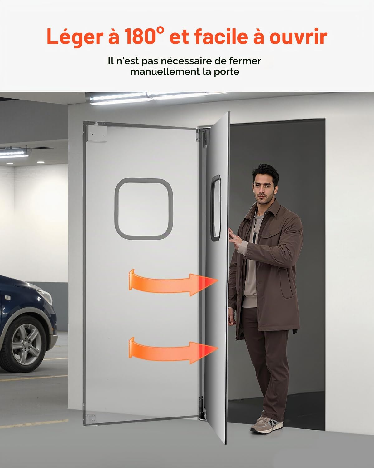 VEVOR Porte Battante en Acier Inoxydable à Panneau Simple pour Ouverture de Porte 91x213 cm, avec Trous Pré-percés, Ensemble d'Accessoires, Facile à Installer, Fonctionnement Fluide et Silencieux