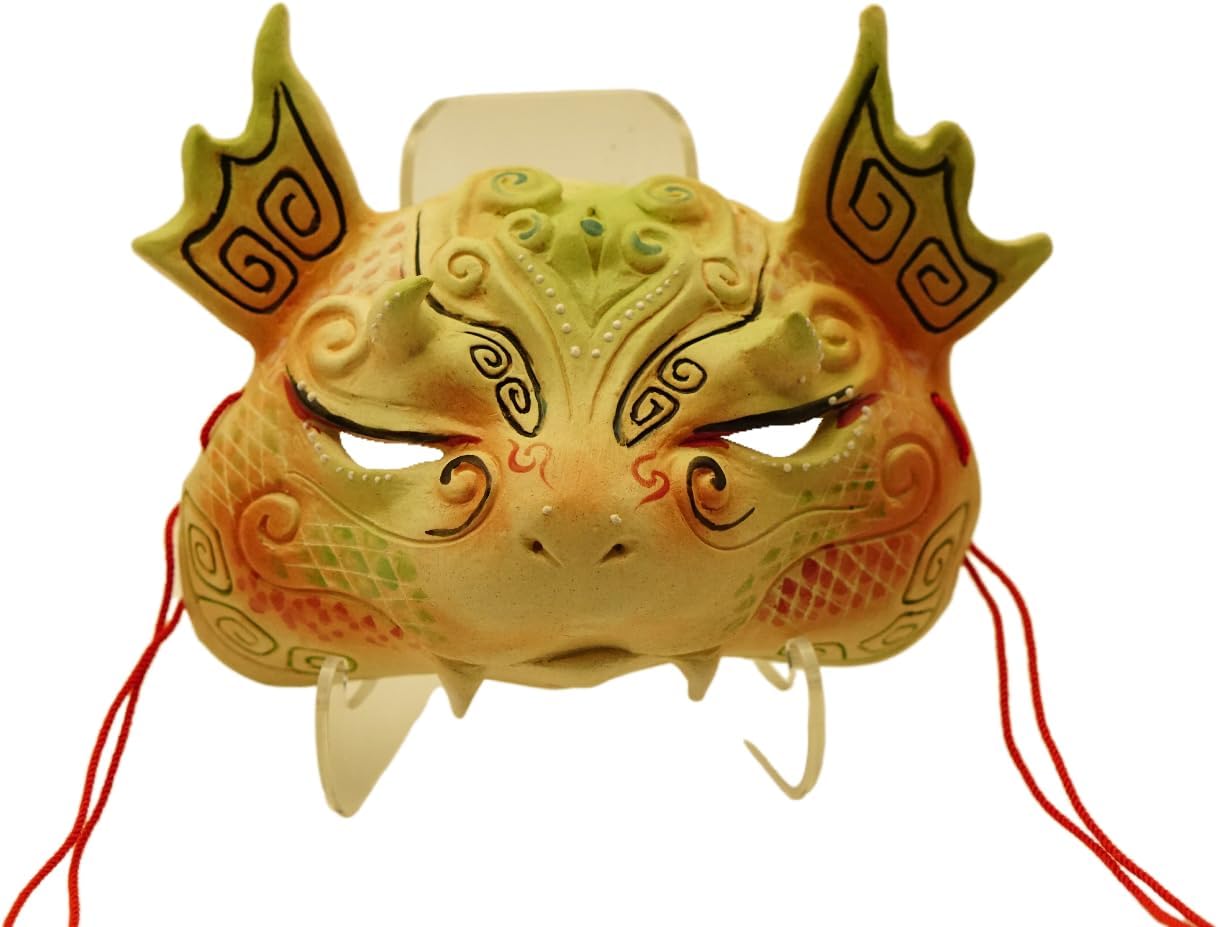 Handmade Ceramic Flying Snake Masks - White And Red Clay Crafts, Mythical Wall Decorations For Easter Gifts,Home Decorations, Collectors (Inspired By The Book Of Mountains And Seas), Party Masks