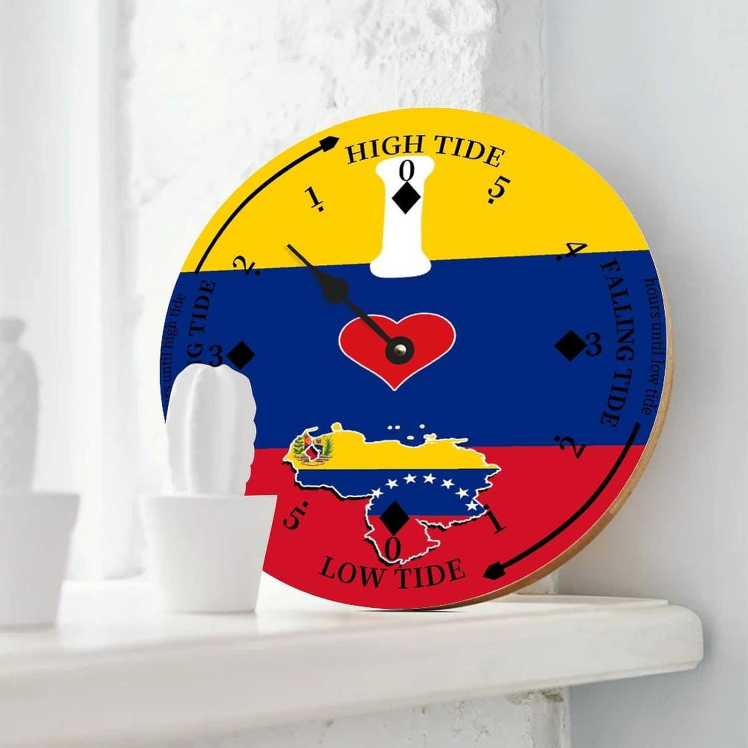 National Vintage Beach Time Tide Clock - Venezuela Flag Tidal Clock Moon Clock Silent Non-Ticking Battery Operated Wooden Wall Clock for Cottage Beach Boat Living Room Bedroom Home Decor 12 Inch