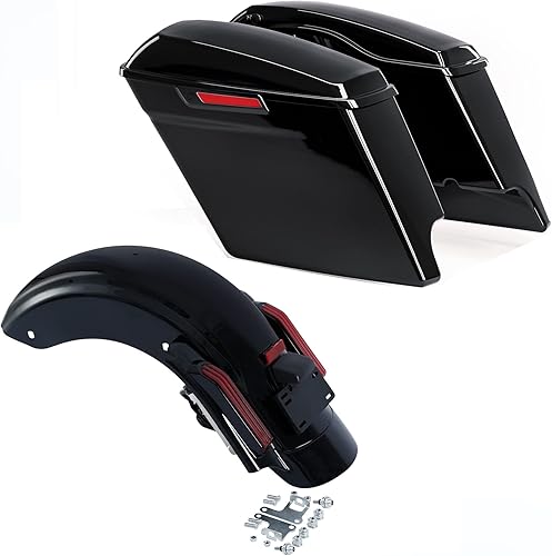 TCT-MOTORPARTS Alforjas estiradas de 5 pulgadas y sistema de guardabarros trasero CVO para Harley Touring 2014-2022 Road King, Road Glide, Street