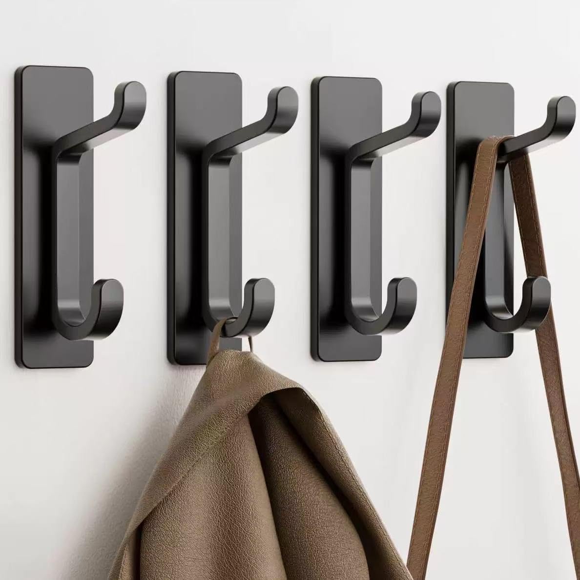 13LB Strong Stick-on Hooks for Coat & Towel, Black 4 Pack