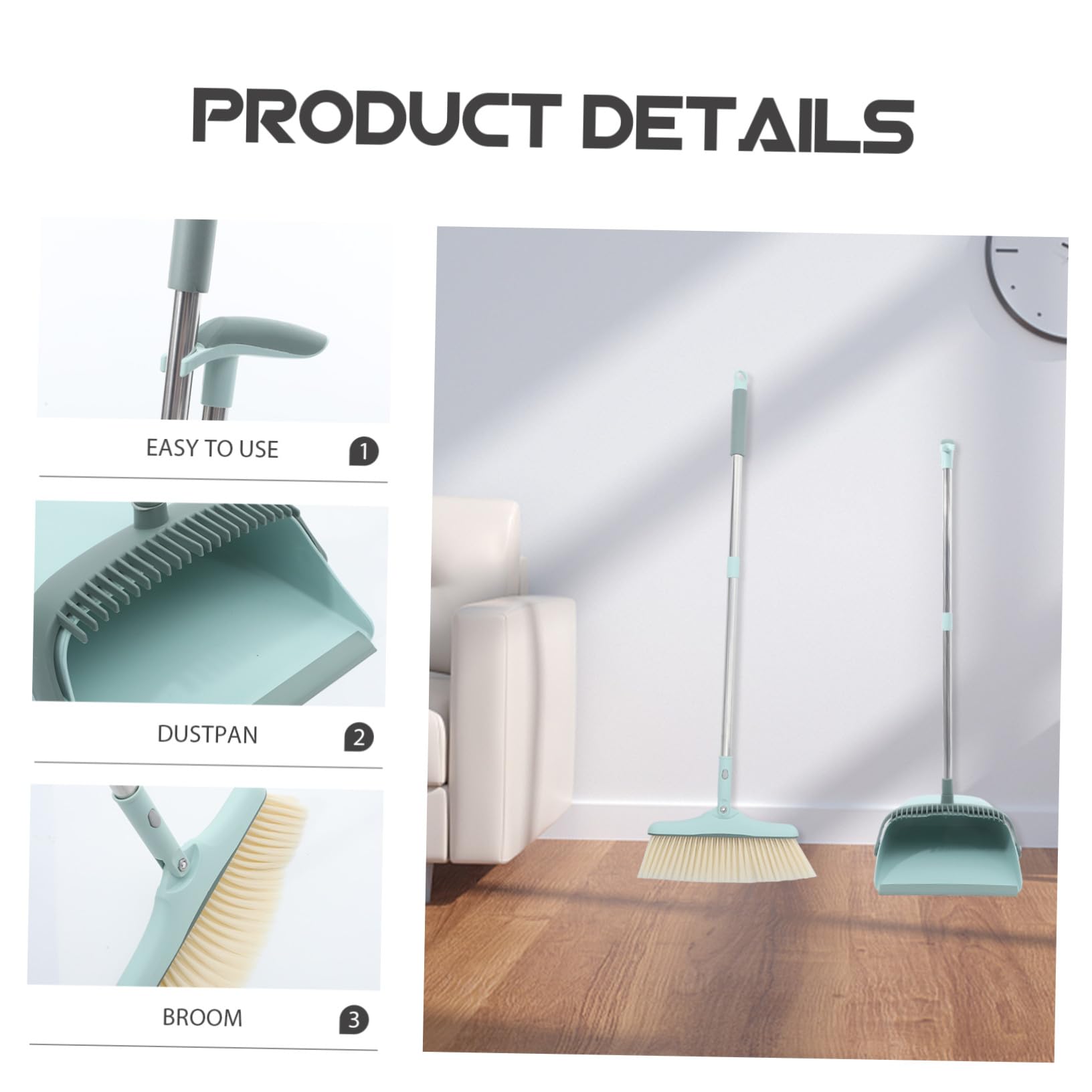 Conjunto Escoba y Recogedor con Mango Cepillo de Cerdas Suaves Resistente y Práctico para Limpieza Doméstica y Dormitorio Diseño Ergonómico y Duradero para Uso y Regalo de