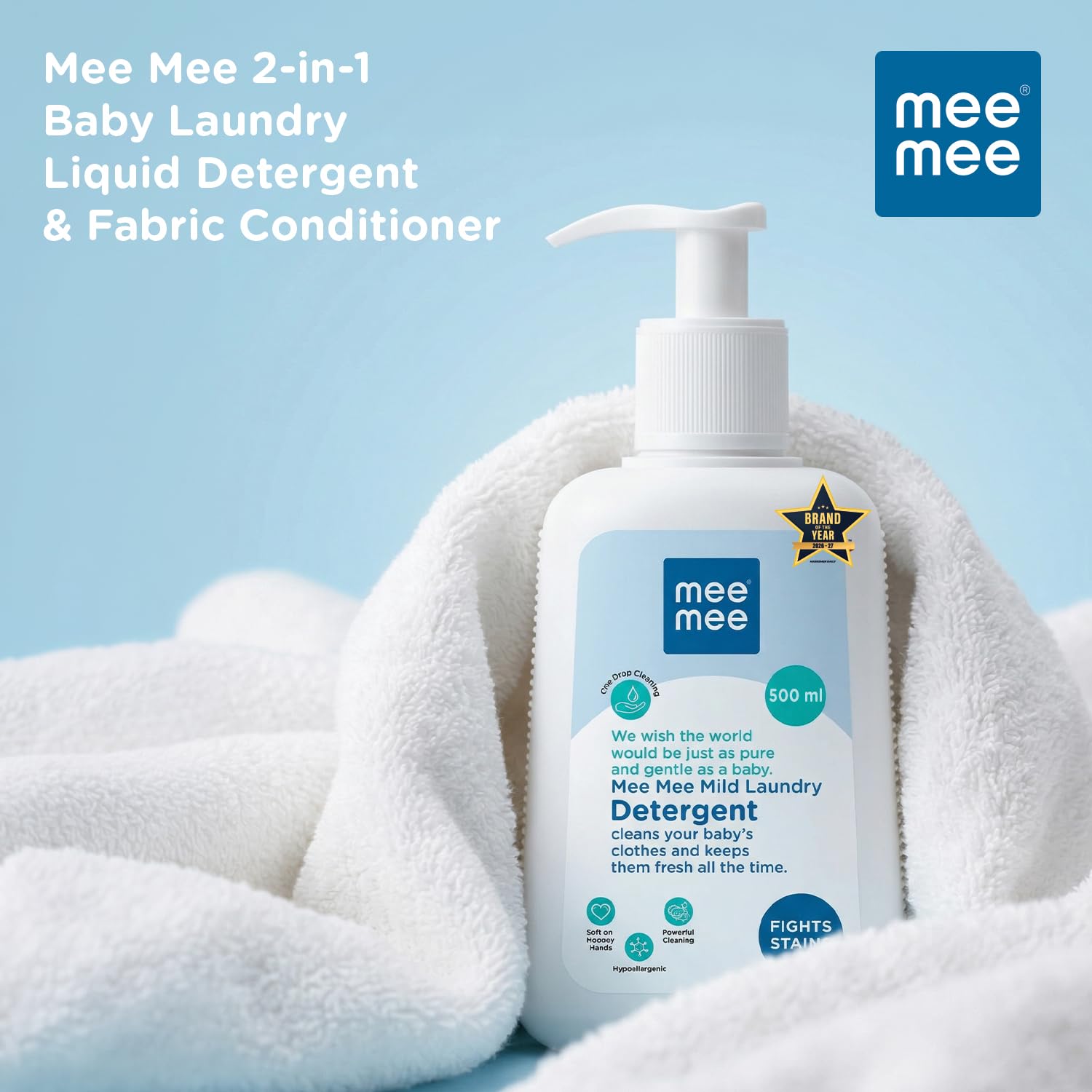 Mee Mee Baby Liquid Detergent 500 ml | pH-Balanced Anti-Bacterial Formula | Scent: Mild Fresh | Free from Harsh Chemicals, Safe for Mother’s Hands & Baby’s Skin | Removes Stains & Odor 1