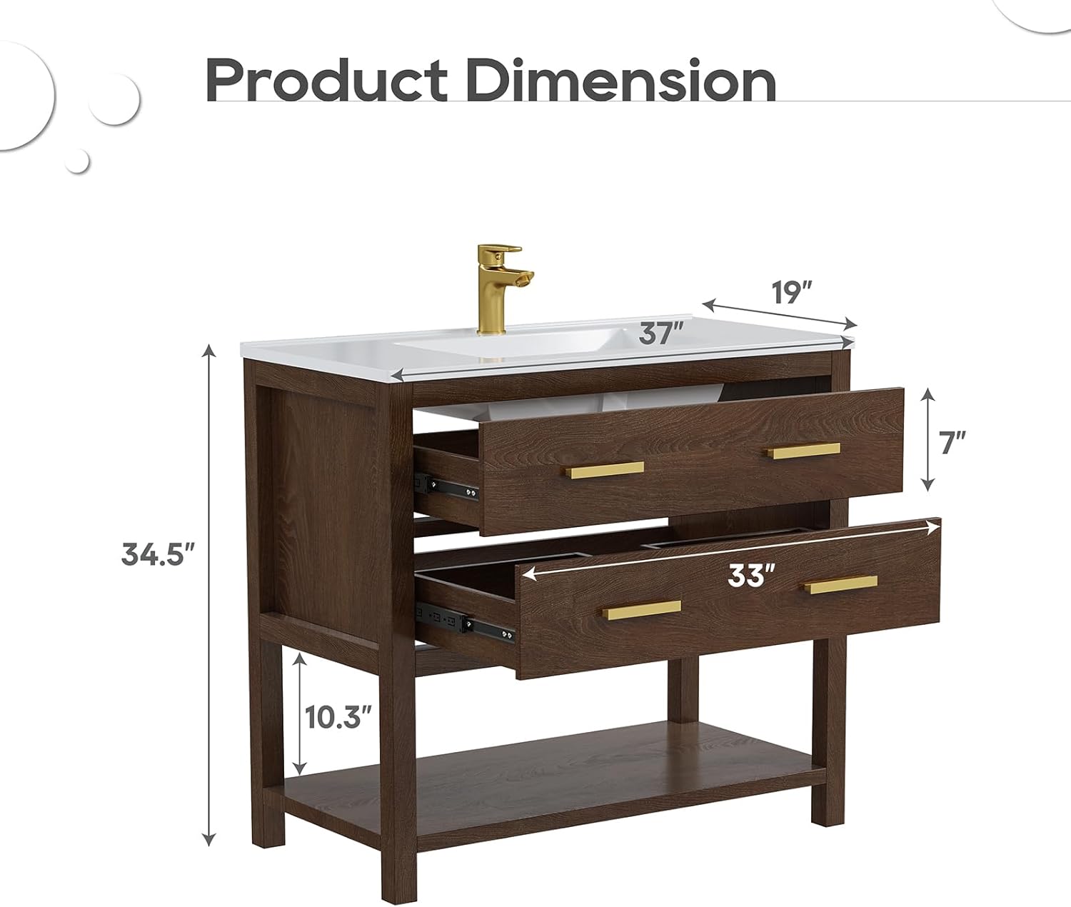 36" Bathroom Vanity with Sink, Farmhouse Cabinet with Single Sink, Storage Venity with Adjustable Feet,Drawers& Easy to Install, Walnut