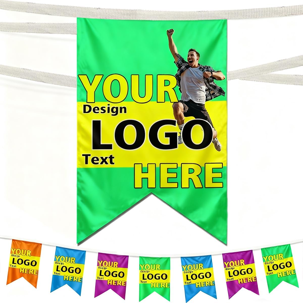 Custom Personalized 30/60/120/240/360/720 Pcs Colorful Pennant Flags Banner, Multicolor Triangle Banner Polyester Fiber Flag Bunting for Party Celebrations and Shops Decorations (Blue)