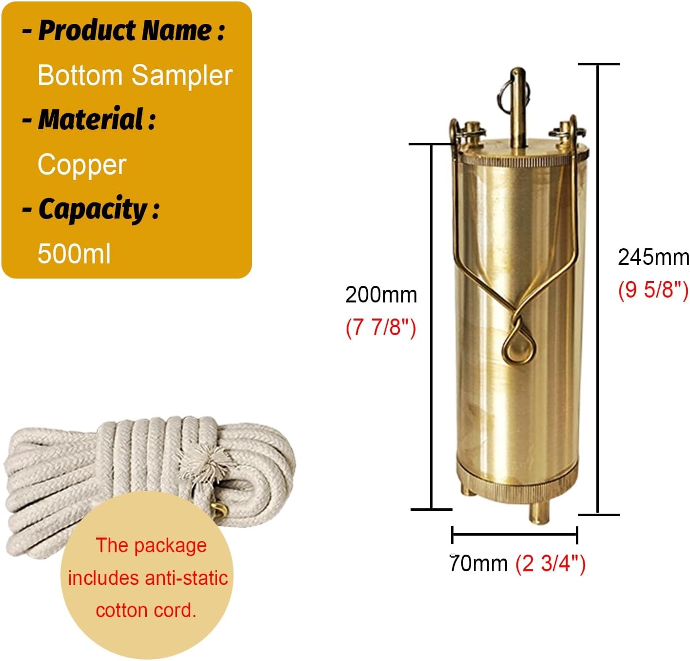 500ml Oil Sampling Cup, Durable Petrochemical Bottom Sampler with 16.4ft Rope for Efficient Fuel Tanker Liquid Collection, Professional Sampling Tool for Oil and Chemicals
