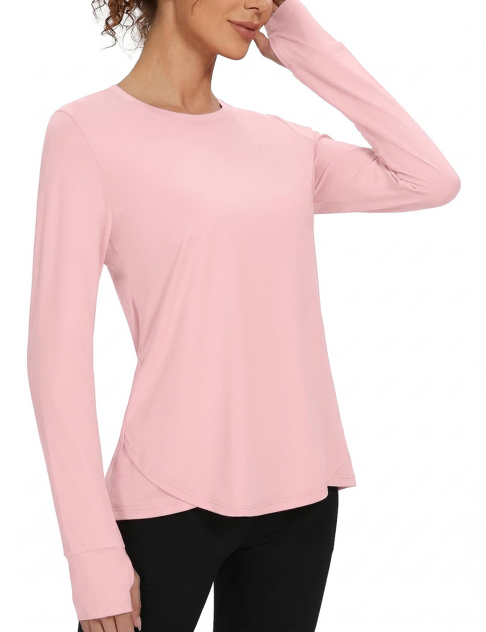 Gyabnw Damen Langarm Sport Top Rundhals Fitness Shirt mit UV-Schutz Atmungsaktiv Schnelltrocknend Ideal für Yoga Wandern Workout