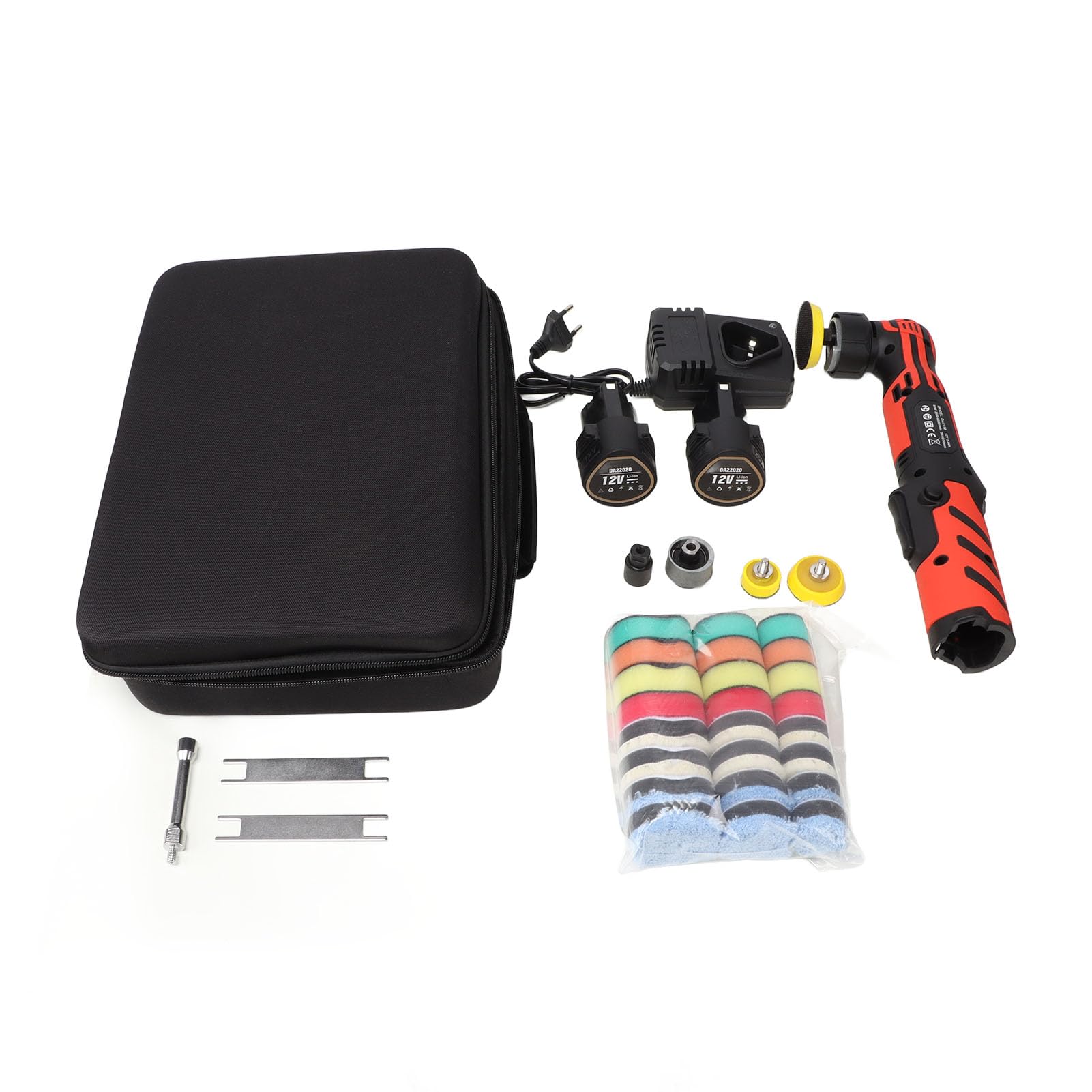 Mini lucidatrice a batteria 12 V, 6 velocità, 5 mm e 12 mm, motore senza spazzole, 2 batterie 2000 mAh, di sostituzione rapida per la cura del veicolo, mobili, pulizia dei