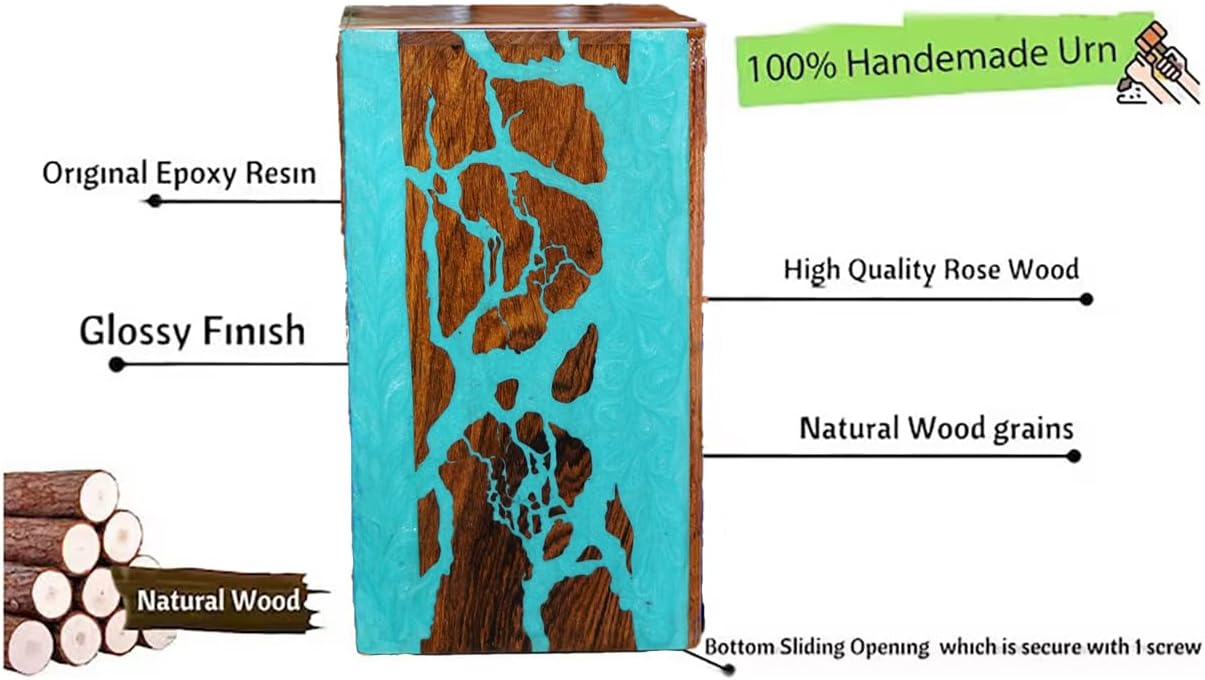 Epoxy Resin Wooden Urns for Human Ashes Adult Cremation Urns for Human Ashes Adult Male Female Large Urns for Ashes Adult Male Man Women Burial Urn for Ashes for Women (M(9'X5.5) 180cu/in)