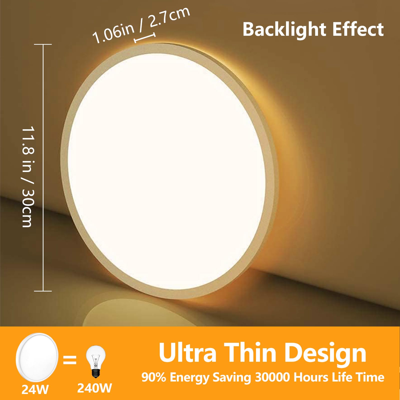 24W 2642LM Plafoniera Led Soffitto, Dimmerabile Plafoniere Led a Soffitto con Telecomando & Retroilluminazione, Lampada da Soffitto Led per Camera da letto Cucina Corridoio Balcone Soggiorno Ufficio