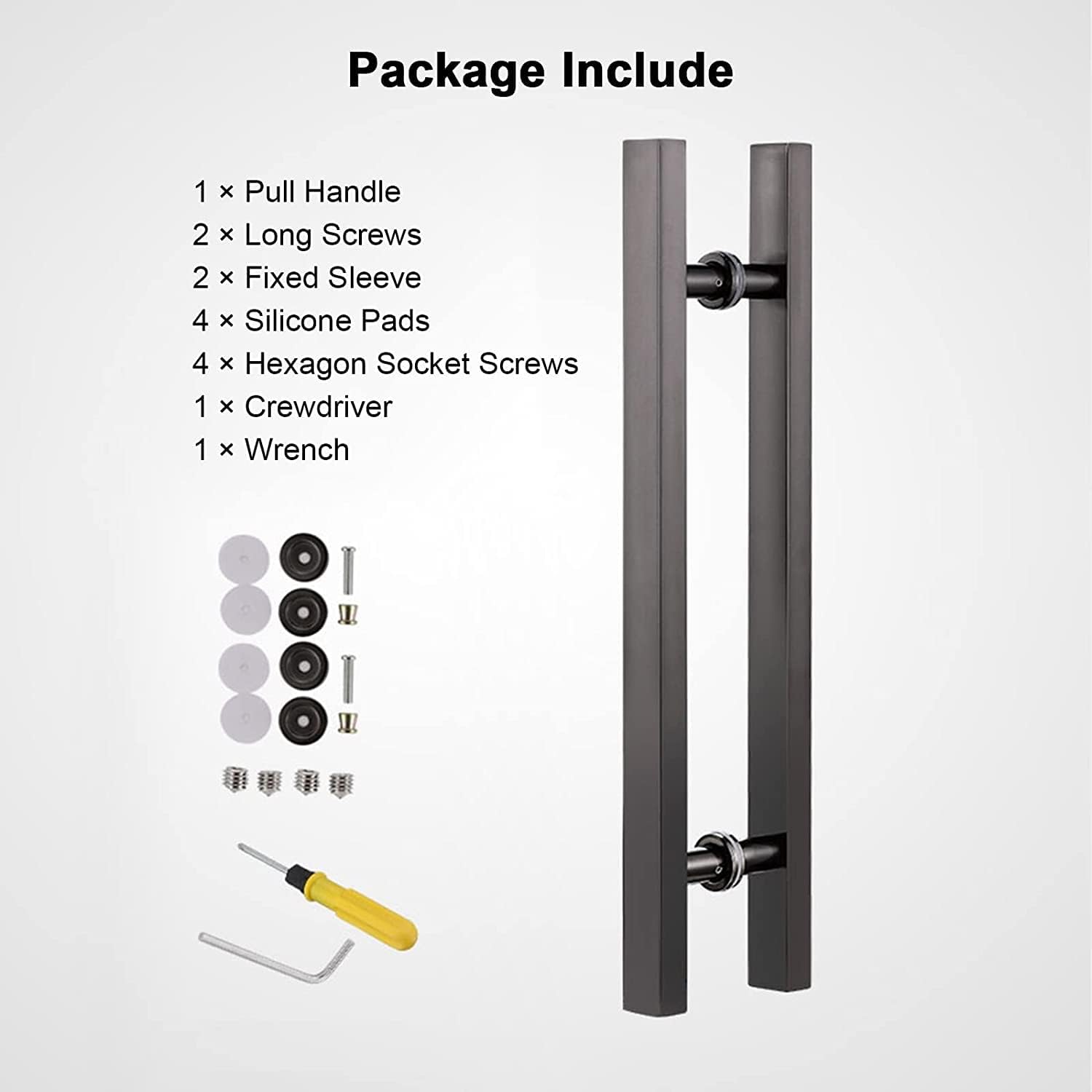 Push Pull Bar Handle,Stainless Steel Commercial Door Handle,Black Gold Silver,H Shape Square Glass Door Handles for Sliding Barn Door,Double Sided Hardware