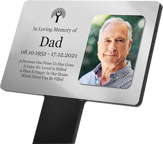 OriginDesigned Personalised Bereavement Gifts. Memorial Plaque With Photo, Gardens Ground Stake Or Grave Ornaments - Acrylic, Waterproof and Hard Wearing. Shipped Globally. (Custom)