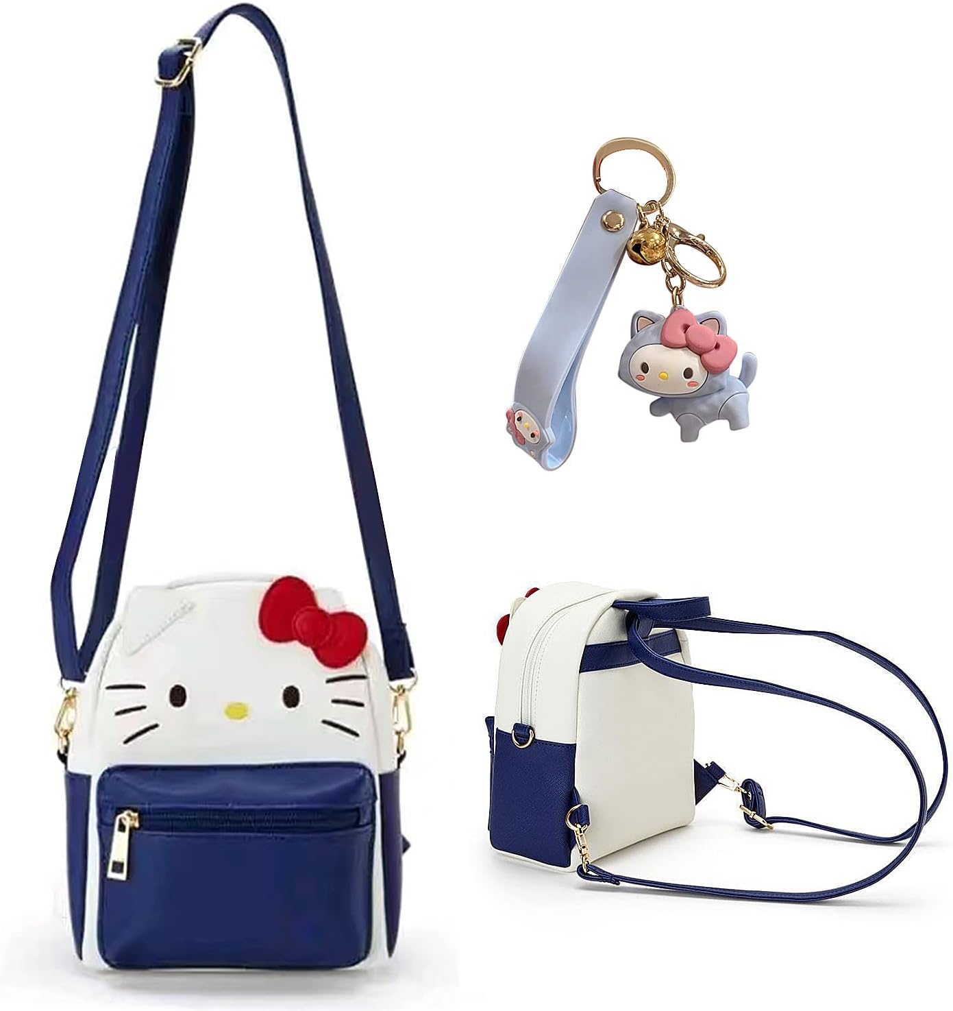 Shuyun Girls Anime Kawaii Mini Backpack + Keychain Anime Cosplay Back Pack Cute Doll Handbag Shoulder Bag(Navy Blue)