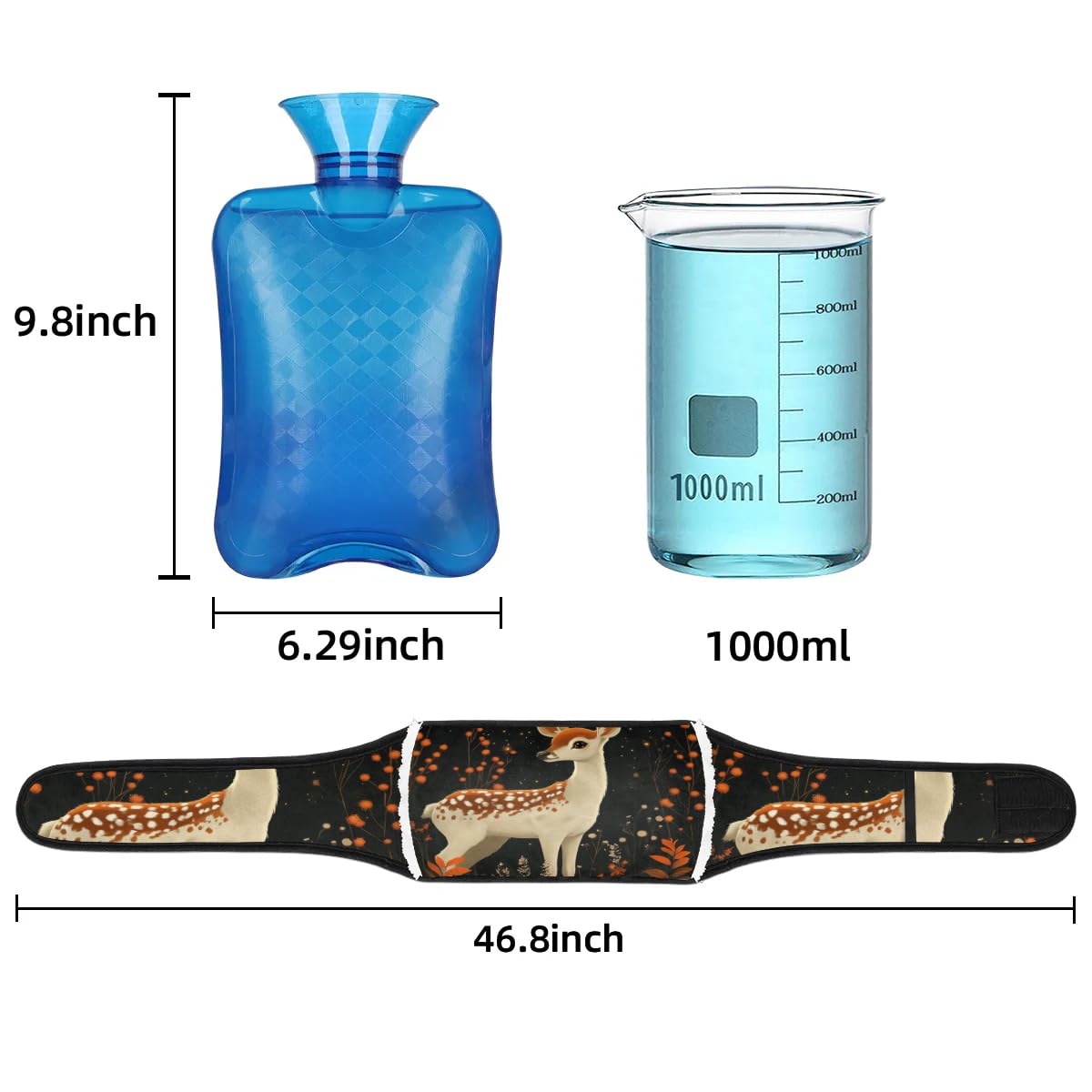 Hot Water Bag with Waist Cover Deer Leaves Warm Hot Water Bottle Belt Plush Double Hand Insert Wearable Water Bag Detachable Hot Bottle Pouch for Neck Shoulder Pain Relief
