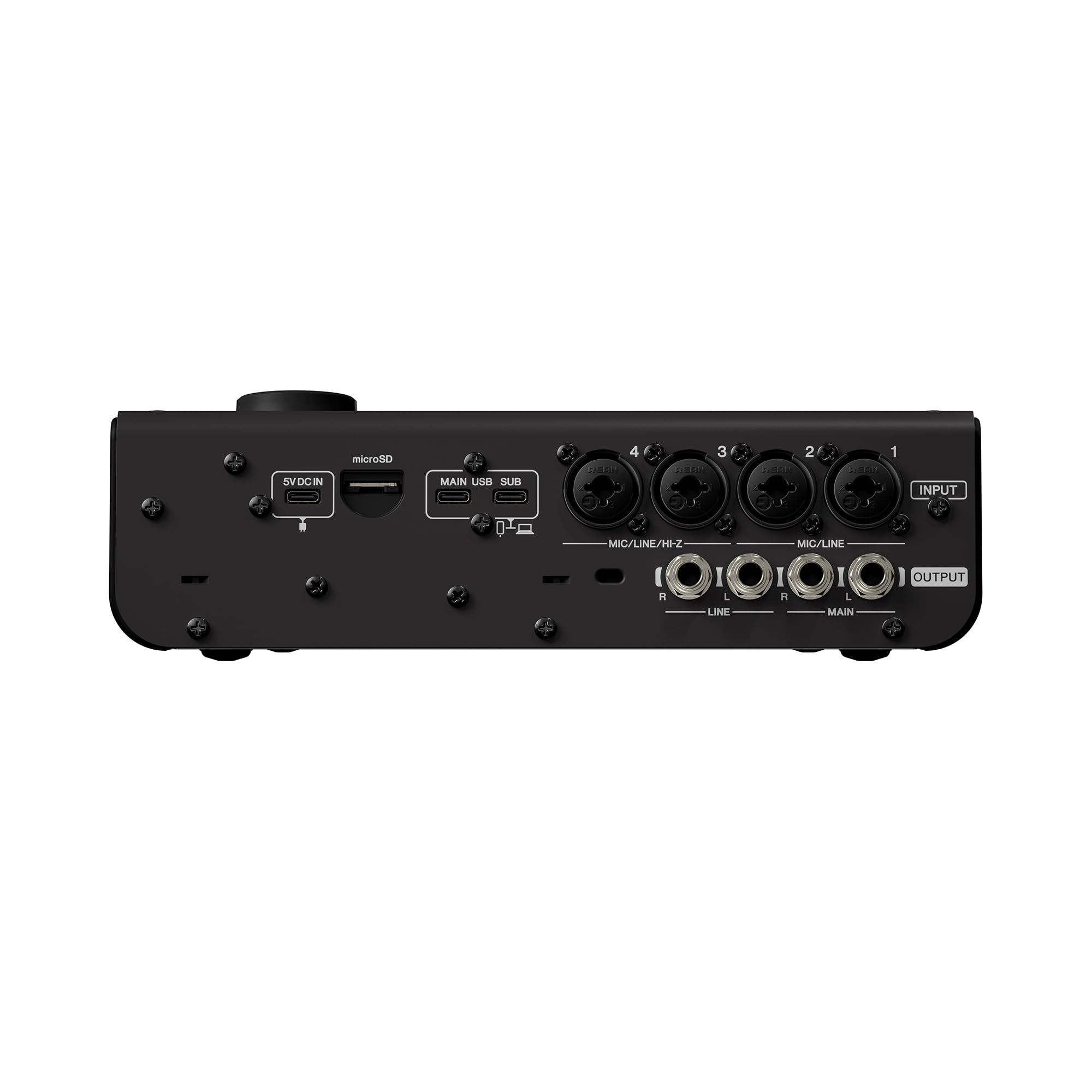 YAMAHA URX44 Interfaz de Audio USB-C – Interfaz compacta 6 entradas/4 salidas, audio 32 bits/192 kHz, pantalla LCD táctil, DSP integrado, Auto Gain y grabación multipista – Negro