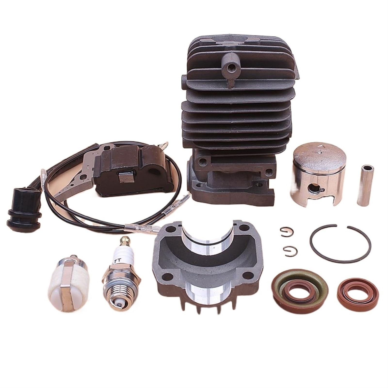 QIPOL34mm Cylinder Piston Engine Pan Base Kit,for Chinese 2500 25cc Ignition Coil Fuel Filter Spark Plug Oil Seal Set Chainsaw Part Crank Bearing Oil Seal Set