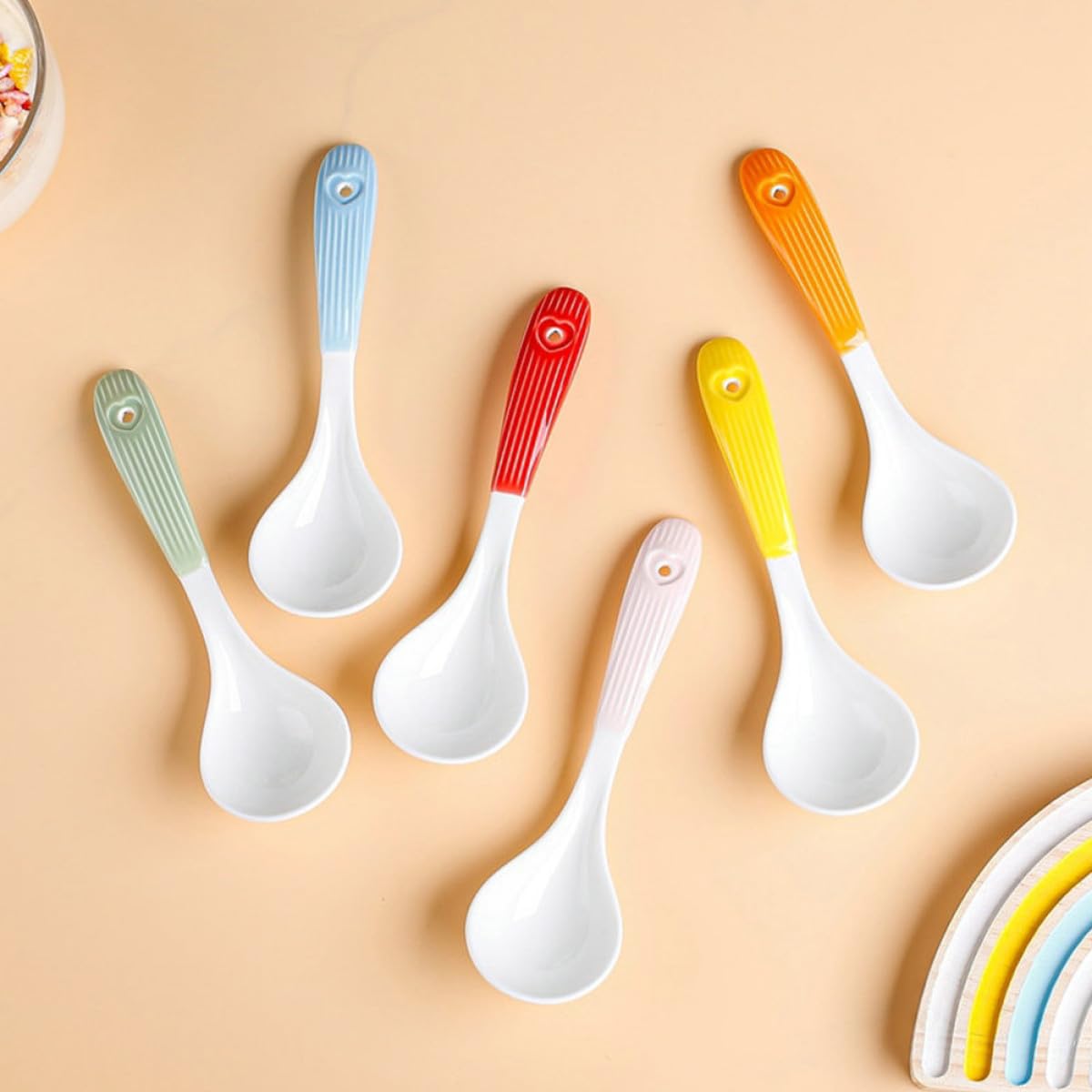 Cuillères en Céramique Design Polyvalent Lot de 6 pour Soupe Manche Confortable pour Repas en Famille ou Restauration