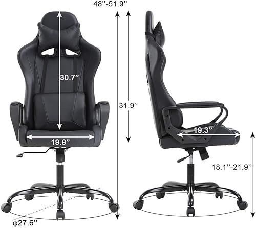 Miniatura 3 de Silla de oficina para videojuegos con brazos y apoyo lumbar, reposacabezas con respaldo alto, de piel sintética, silla de escritorio ergonómica,