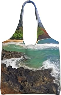 Canvas Aesthetic Tote Bag for Women Handbag Kauai Hawaii Seashore Reusable Grocery Bags with Handles
