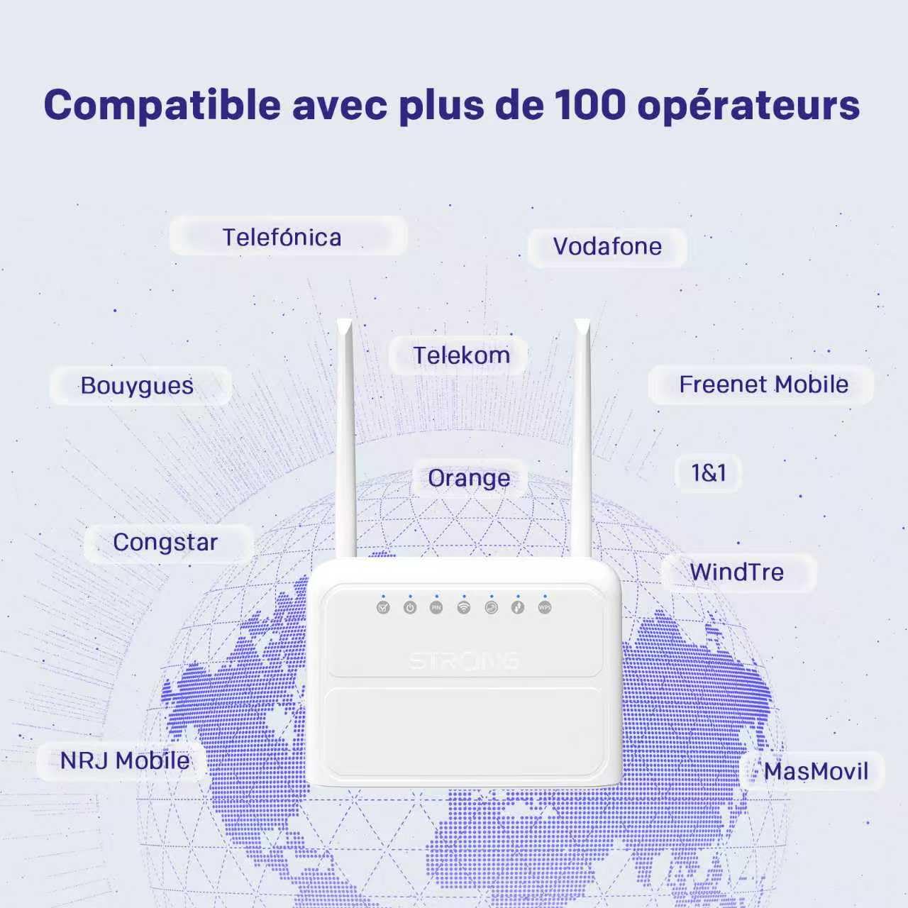 STRONG Routeur 4G, Réseau LTE Cat4, Wi-FI N300 Mbps, Box 4G avec Ports WAN/LAN 100 Mbps, Antennes externes Fixes, Compatible avec Toutes Les Cartes SIM, Plug & Play, Réseau sécurisé (4GROUTER360)
